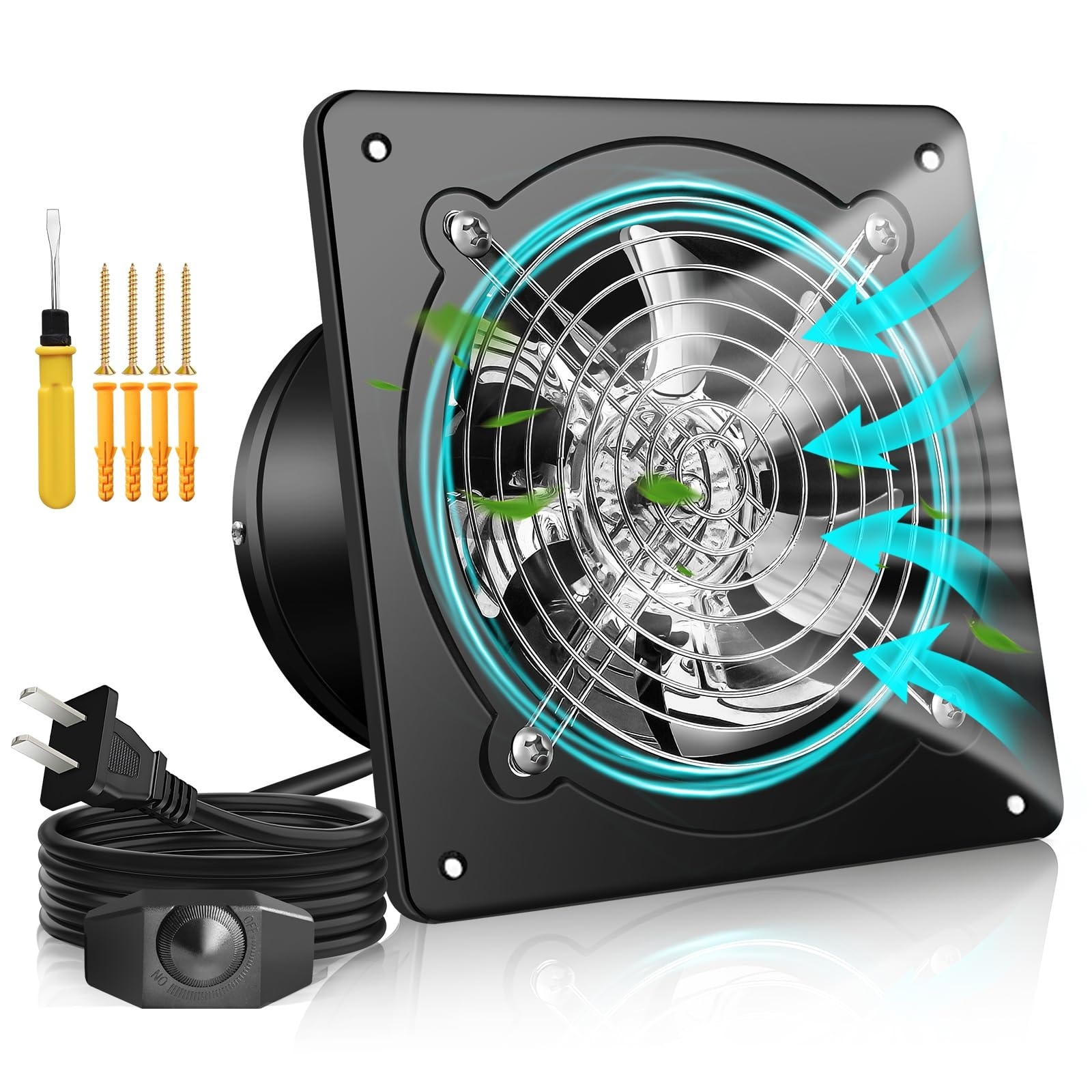 ITOPFOX  8 Inch 1 Piece Wall Mount Exhaust Fan with Adjustable Speed Controller 700 CFM 80W Metal Ventilation Fan for Kitchen Bathroom Garage