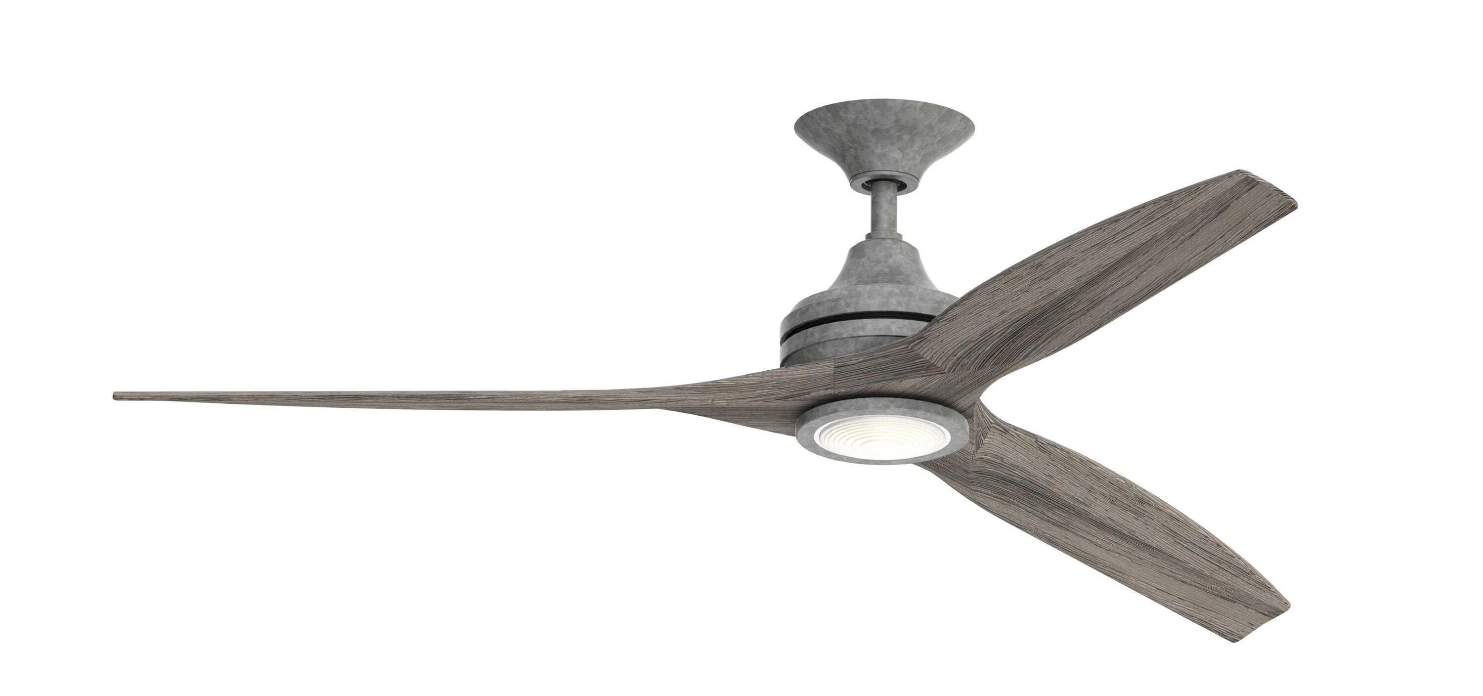 Fanimation FP6721BGZ-60WE-LK Spitfire 60-in Integrated LED Outdoor Galvanized with Weathered Wood Blades Propeller Ceiling Fan With Light - Remote Included ( 3 -Blade )
