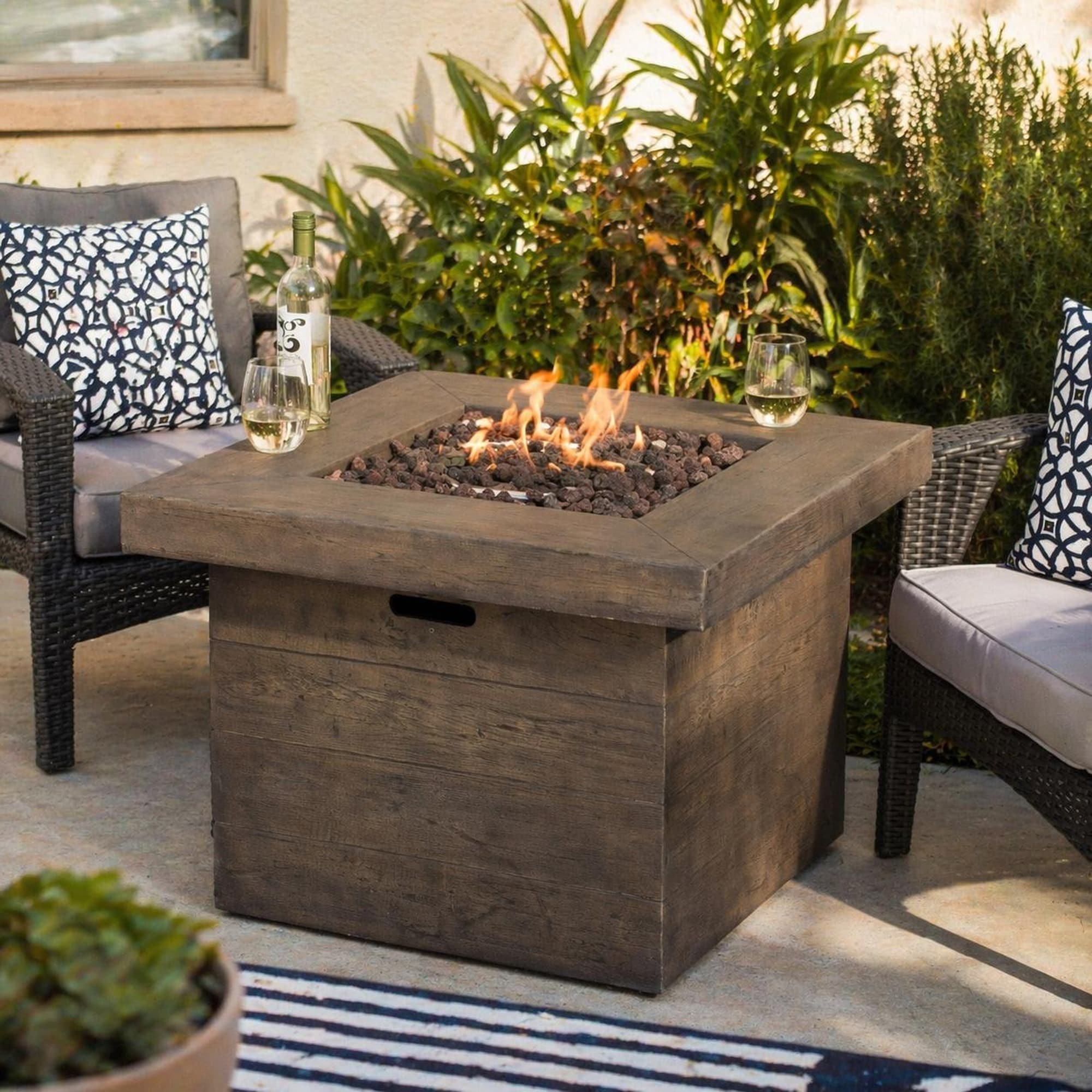 TEINIE 32-Inch Square MGO Fire Pit-4000 BTU Outdoor Fireplace in Brown ...