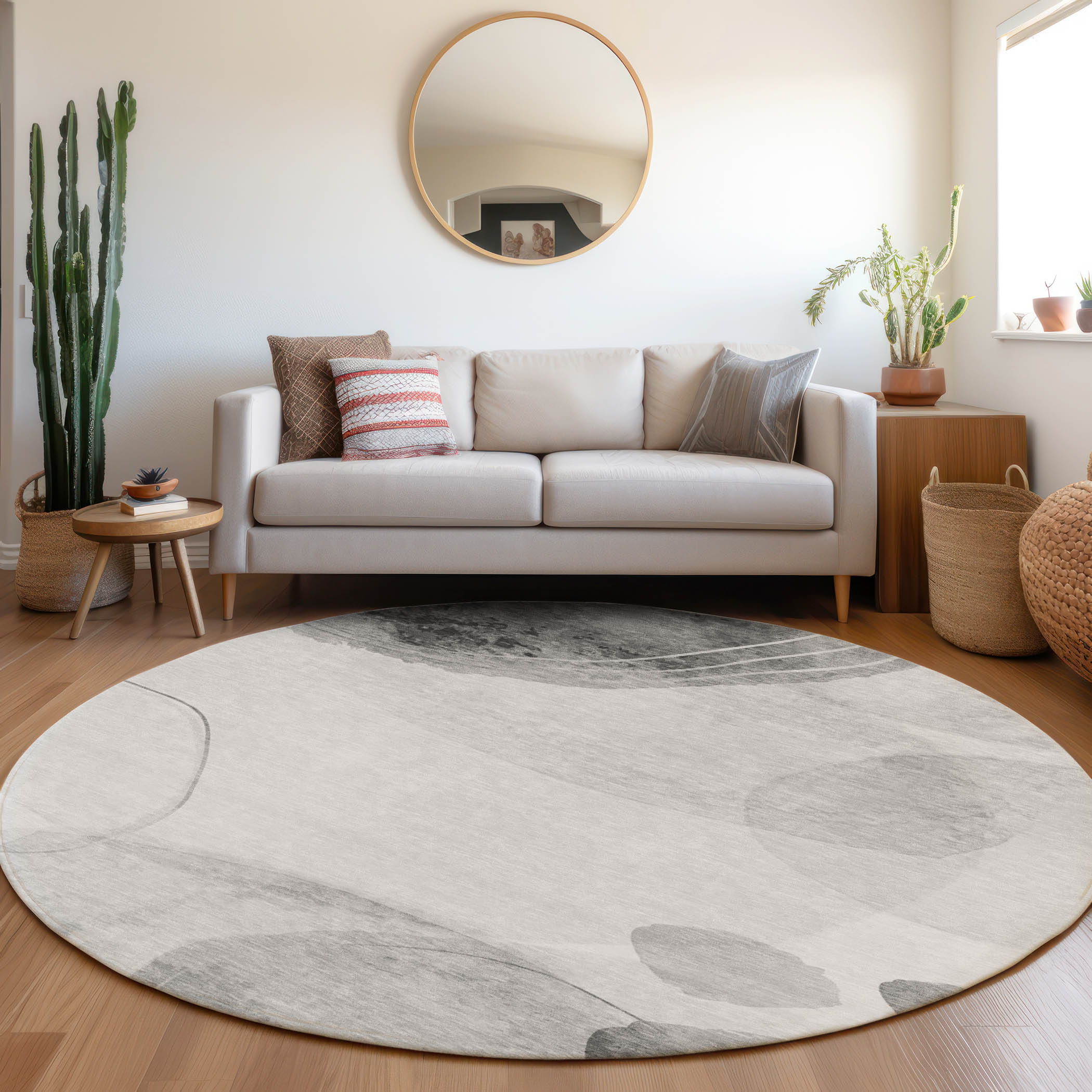 Addison Rugs ACN545GY8RO Chantille ACN545GY 8 x 8 (ft) Polyester Gray Round Indoor/Outdoor Geometric Machine washable Area rug