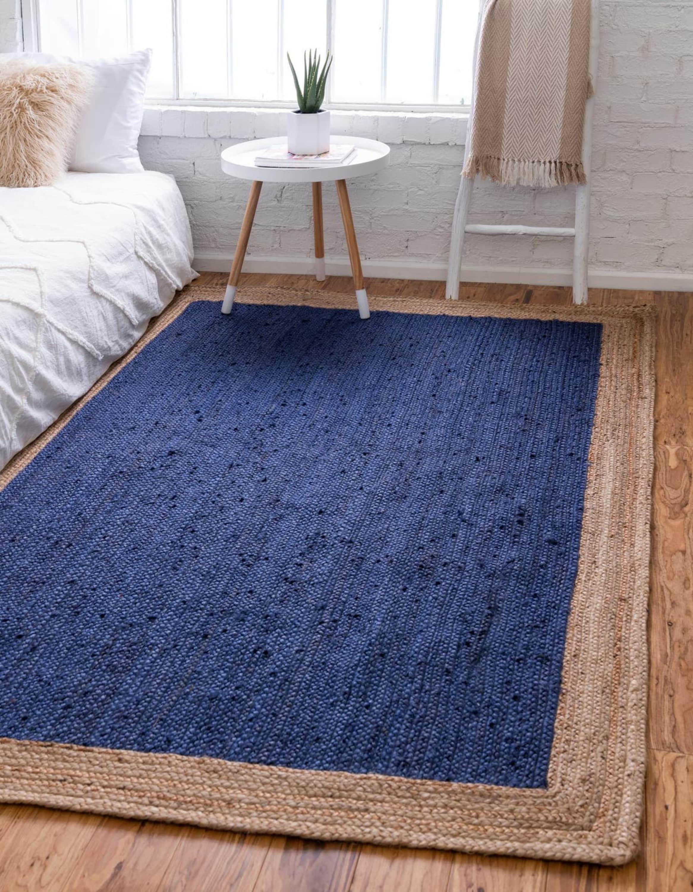 Unique Loom 3138930 Braided Jute 5 x 8 (ft) Braided Jute Navy Blue Rectangular Indoor Border Area rug
