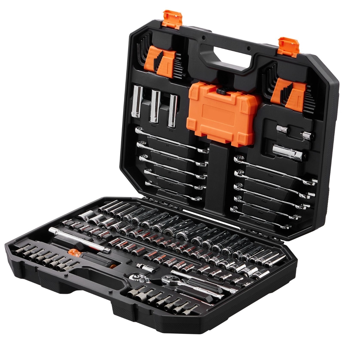 Tooliom Mechanics Tool Set 145 Pcs 1/4 And 3/8 Drive SAE Metric Socket Set With Storage Case Auto Repair