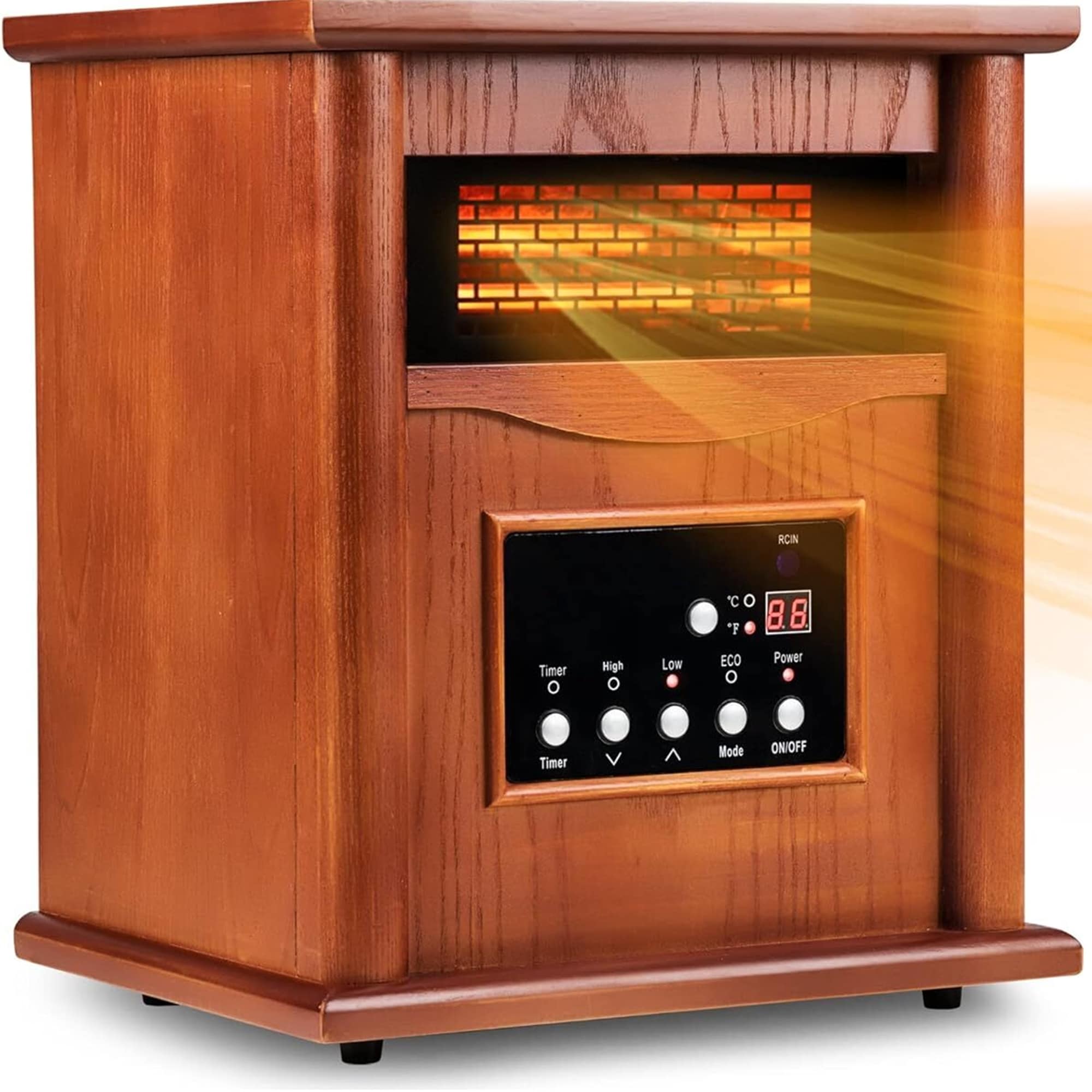 Nordic Hygge GD9315BCW-3J 1500-Watt Portable Wood Electric Quartz Space Heater with Remote Control Thermostat and Energy Efficiency