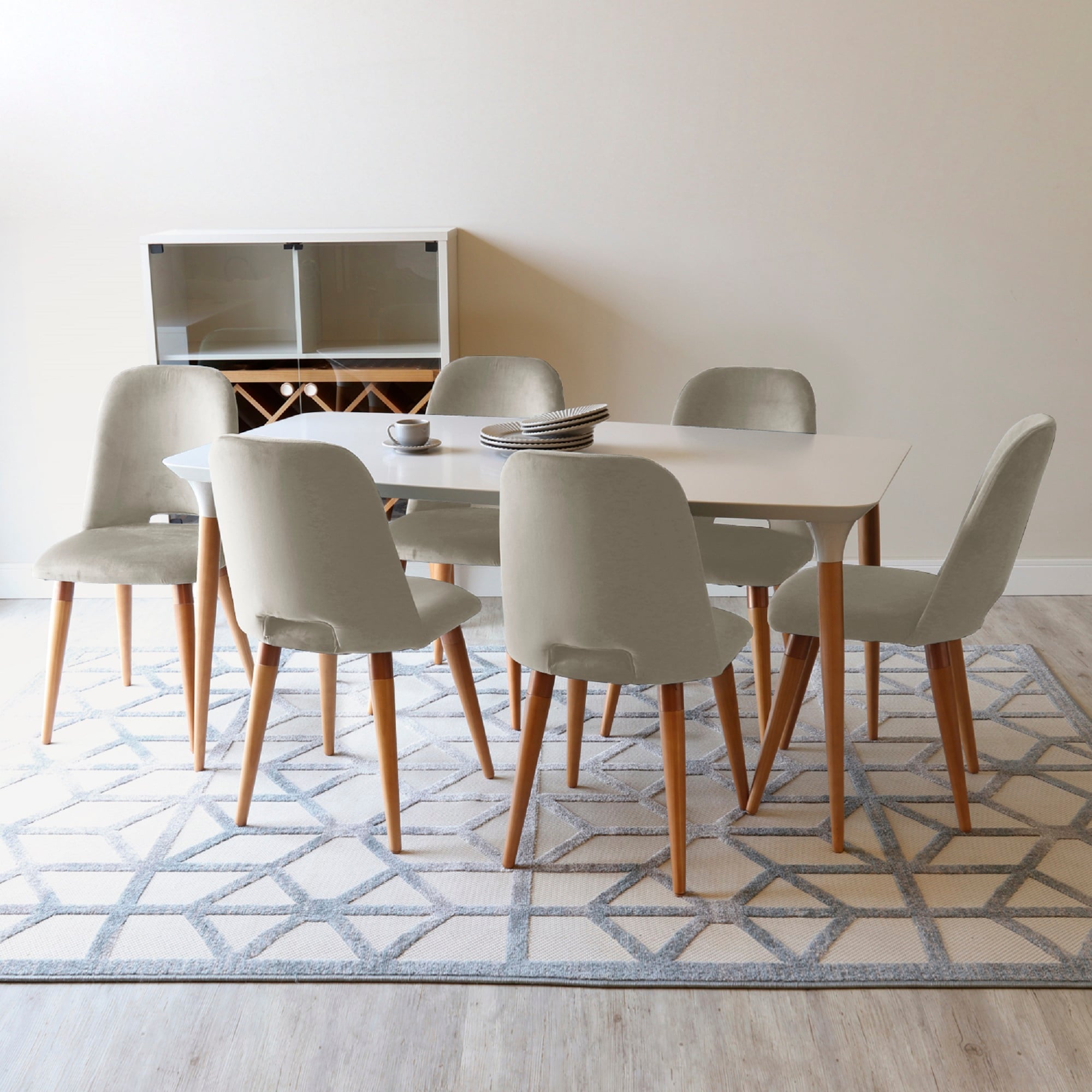 Manhattan Comfort 2-10155511020562 HomeDock and Selina Off White and Beige Contemporary/Modern Dining Room Set with Rectangular Table ( Seats 6 )