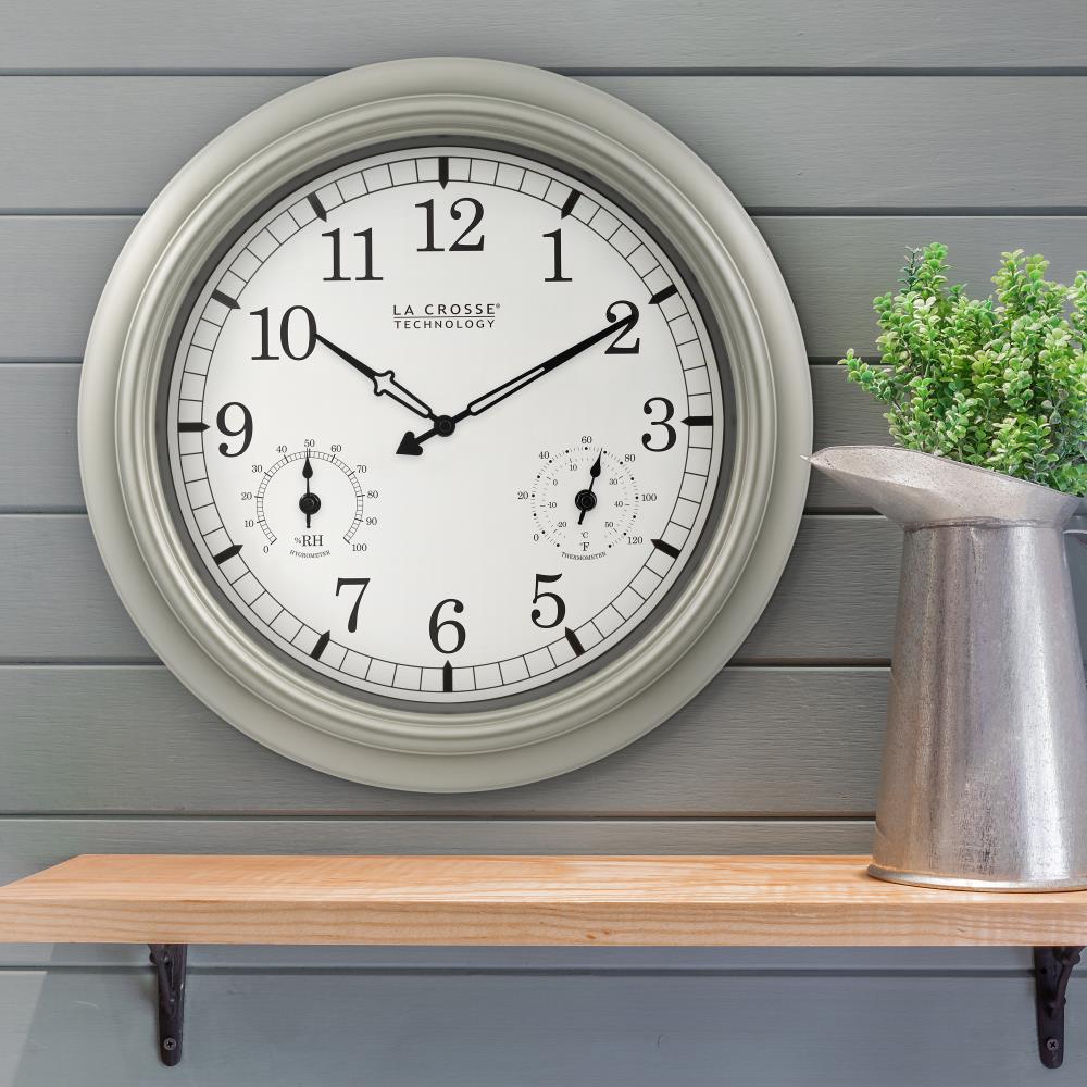 La Crosse Technology Indoor/Outdoor 18-in Analog Pewter Wall Clock in ...