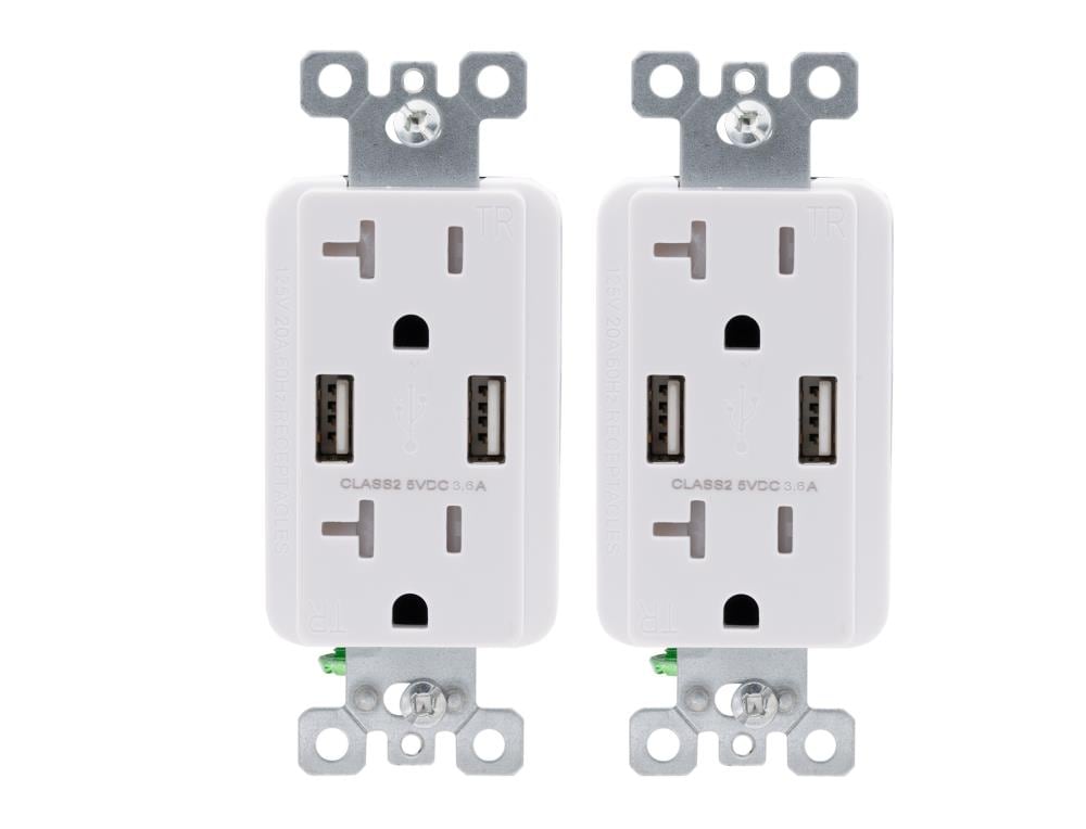 Utilitech R1620D36-WH2 20 -Amp 125-volt Tamper Resistant Residential Decorator USB outlet Dual Type A , White 2 -Pack