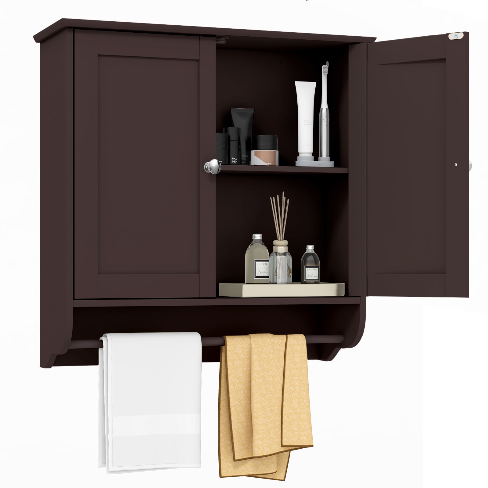 WELLFOR UTG10435BN 24-in x 24-in x 8-in Brown Soft Close Bathroom Wall Cabinet