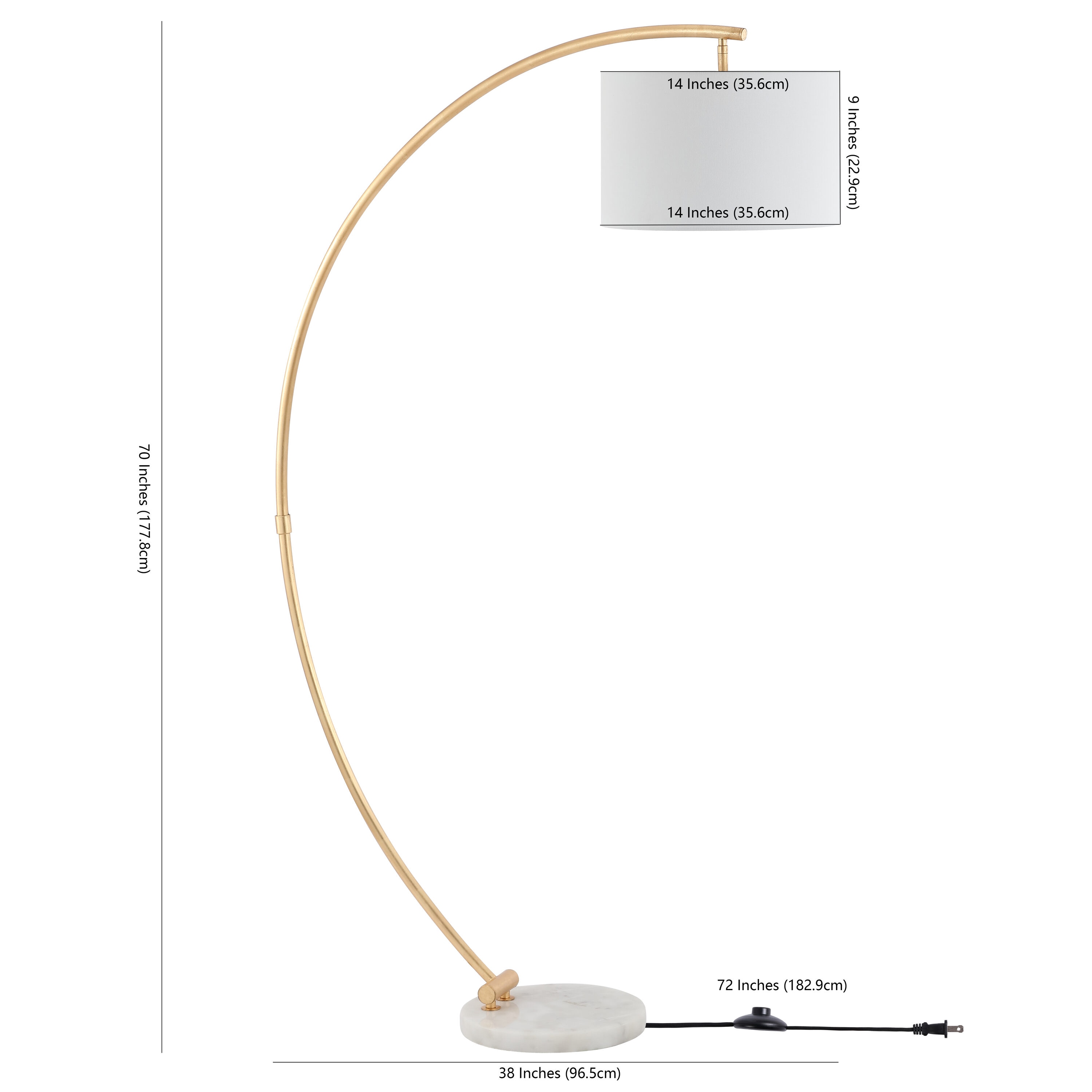 Madigan 70" Gold Leaf and White Marble Arc Floor Lamp