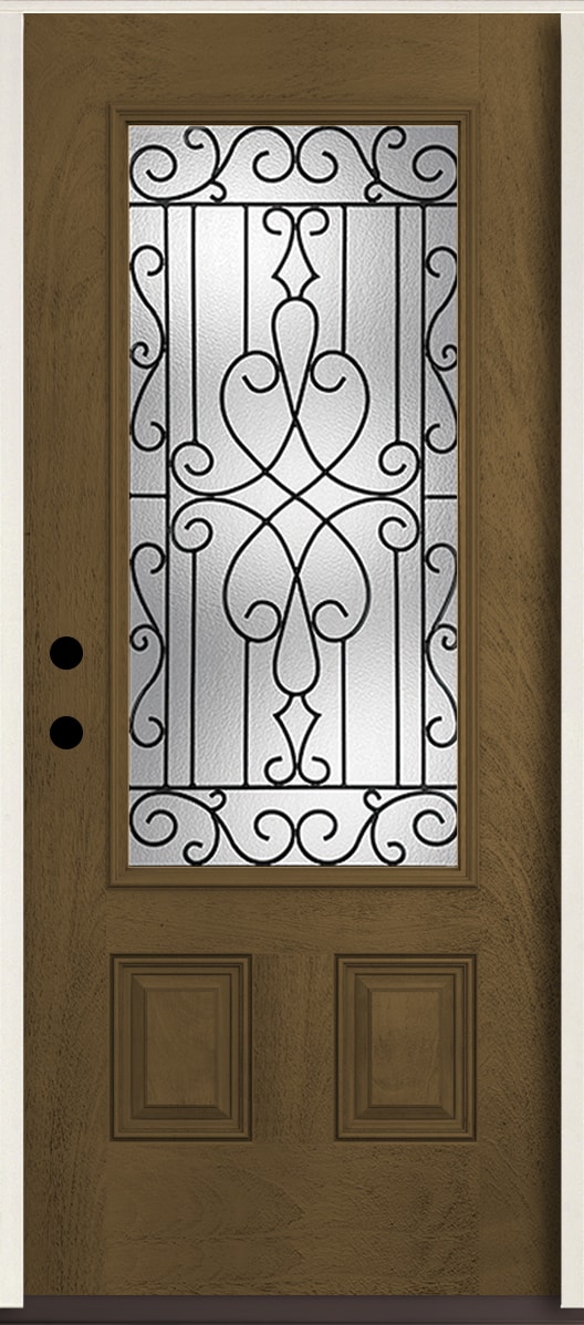 RELIABILT LO964163 Wyngate 36-in x 80-in x 4-5/8-in Fiberglass 3/4 lite Right-hand inswing Walnut Stain Stained Prehung Front Door Insulating core