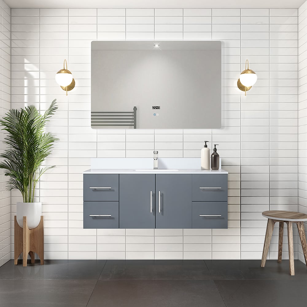 Lexora LVG48SB211 Geneva 48-in Dark Grey Undermount Single sink Floating Bathroom Vanity with White Quartz Top (Mirror Included) (Faucet Included)