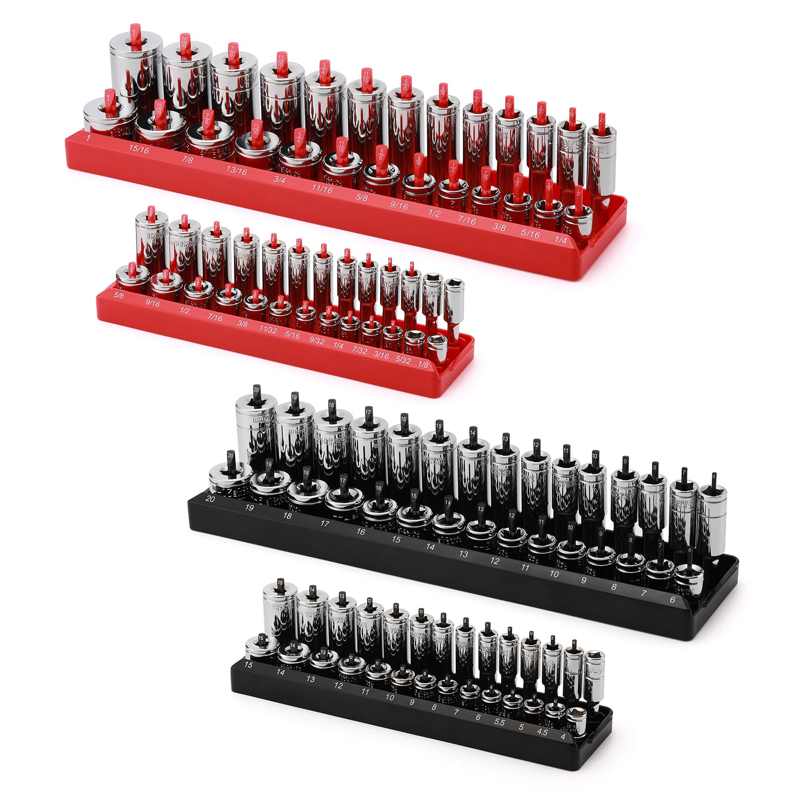 SenQWFa 1 quarter Inch and 3 eighth Inch Drive Socket Organizer Trays 4 ...