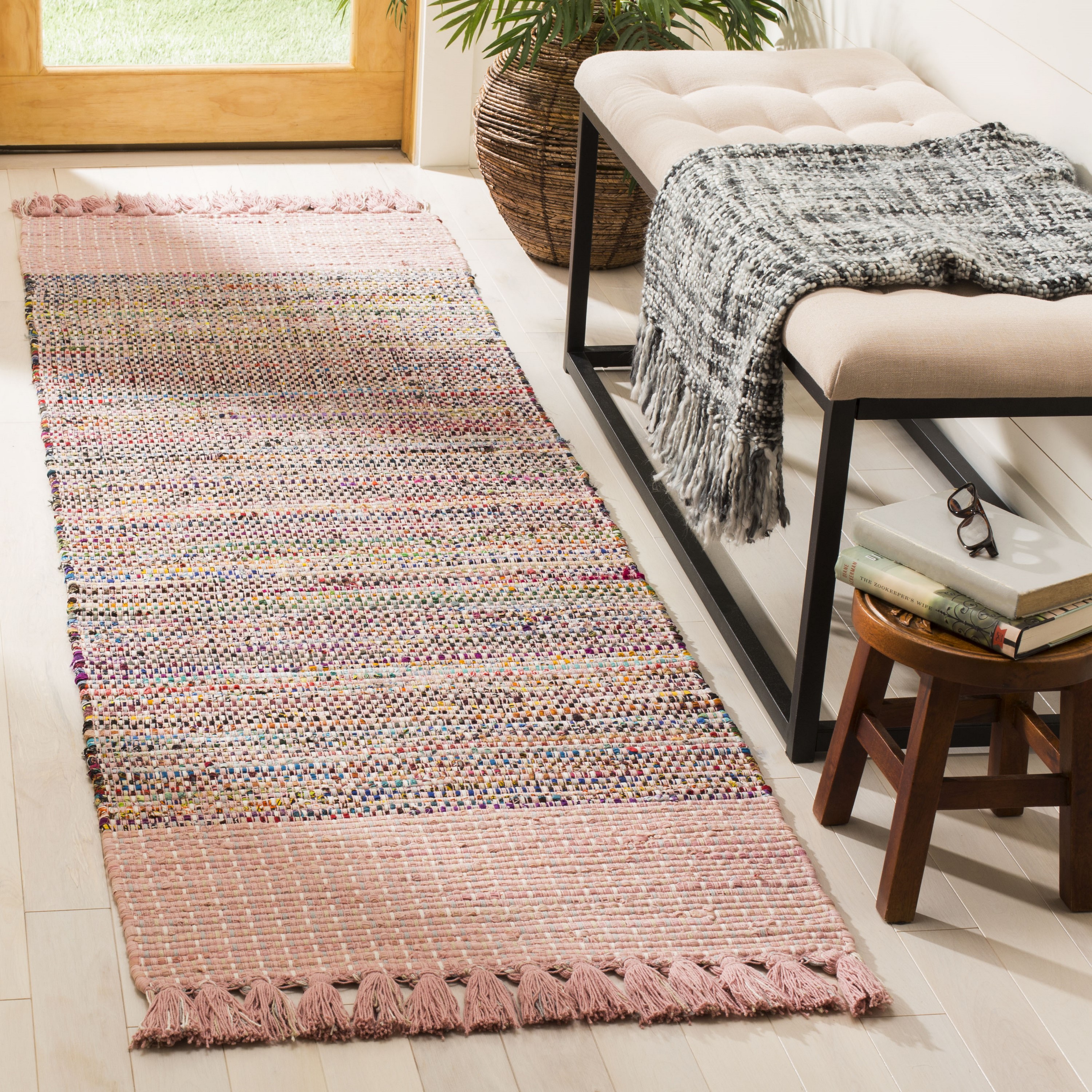 Safavieh MTK972D-28 Montauk Simion 2 x 8 (ft) Cotton Pink/Multi Rectangular Indoor Stripe Runner rug