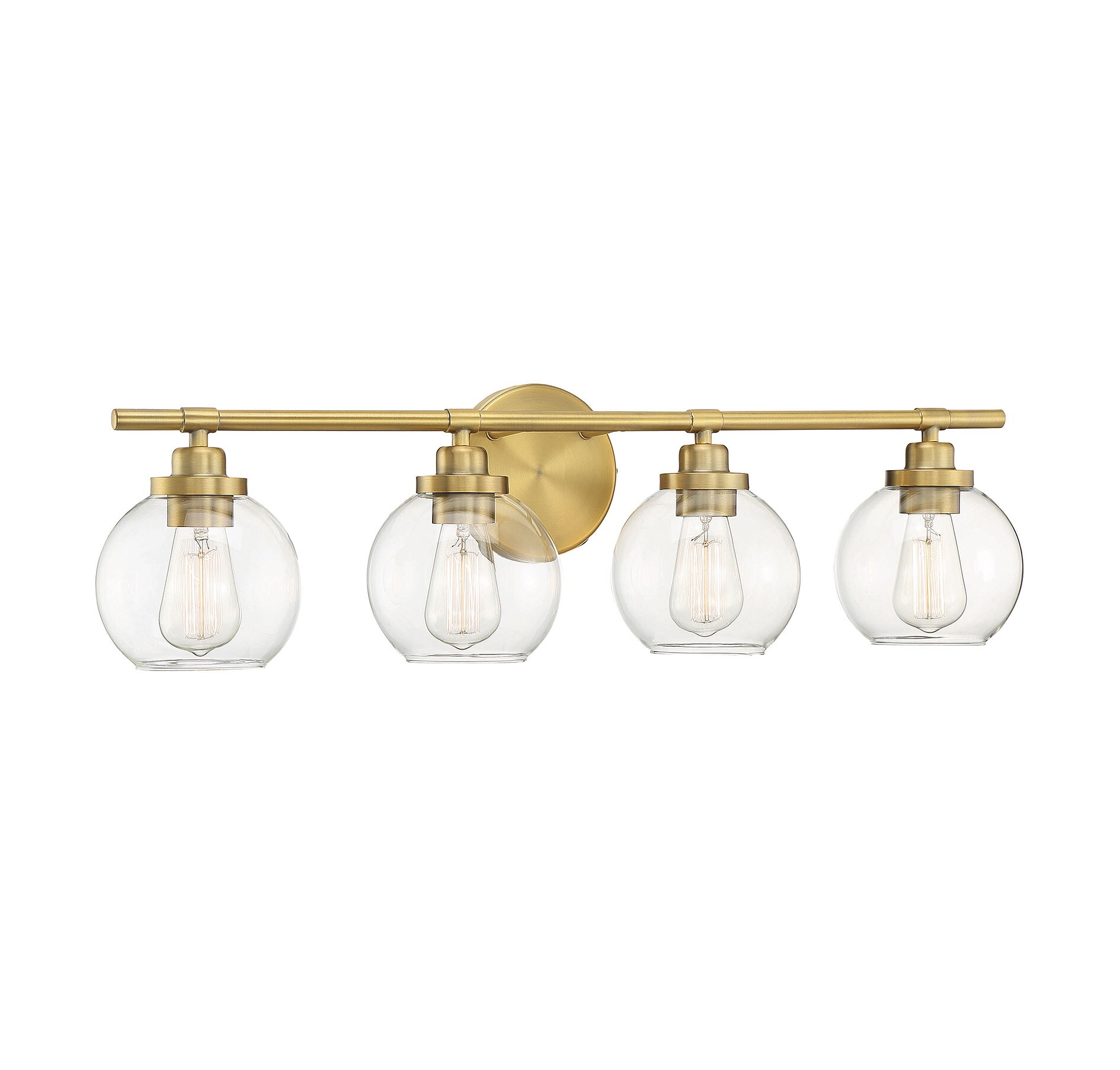 Warm Brass 4-Light Vanity with Clear Glass Shades