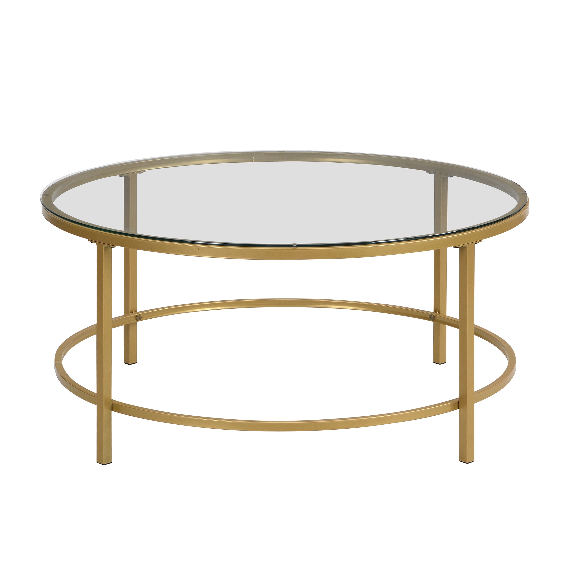 Carolina Cottage Contemporary Round Gold Coffee Table with Glass Top ...