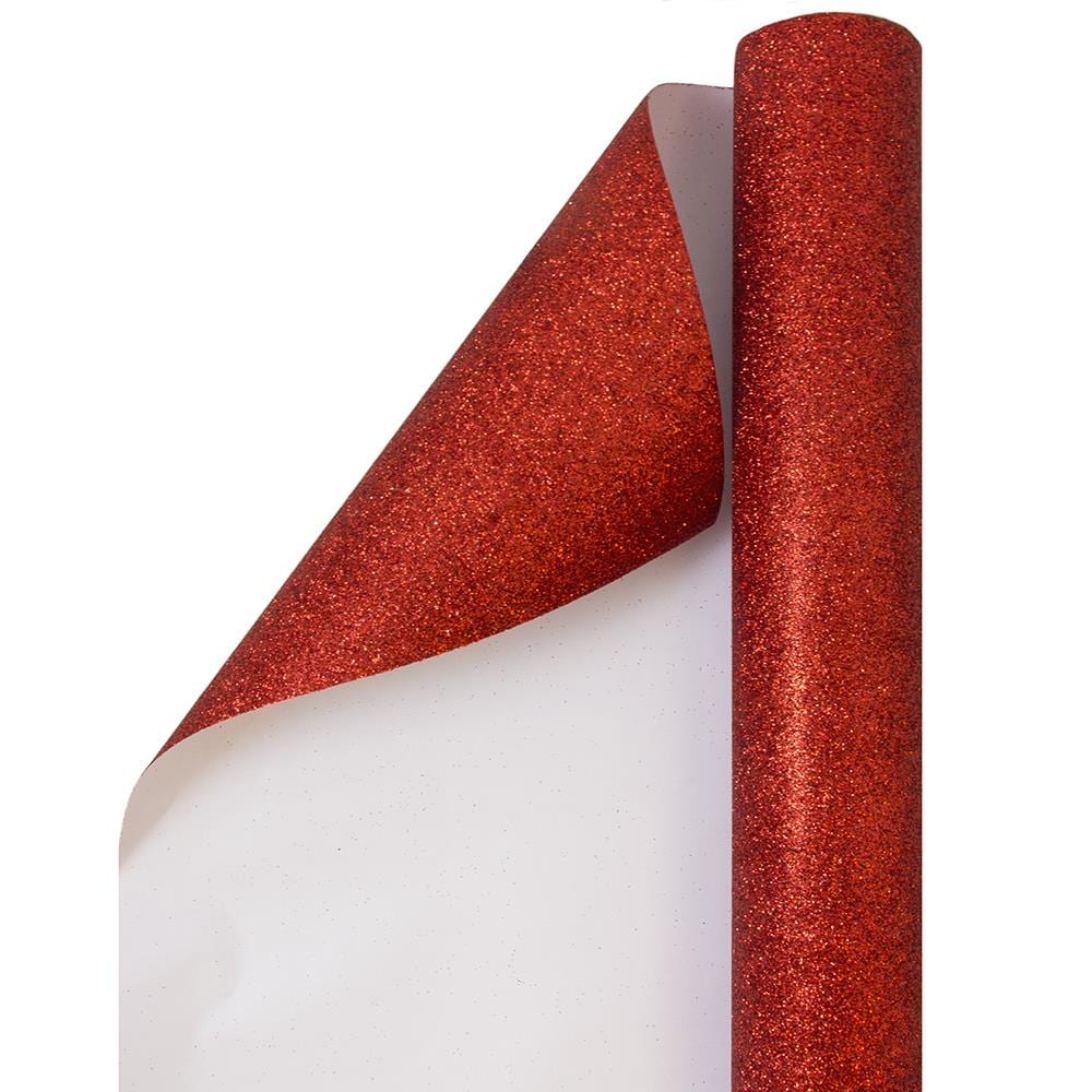 JAM Paper Glitter Wrapping Paper - Red, 25 Sq. Ft