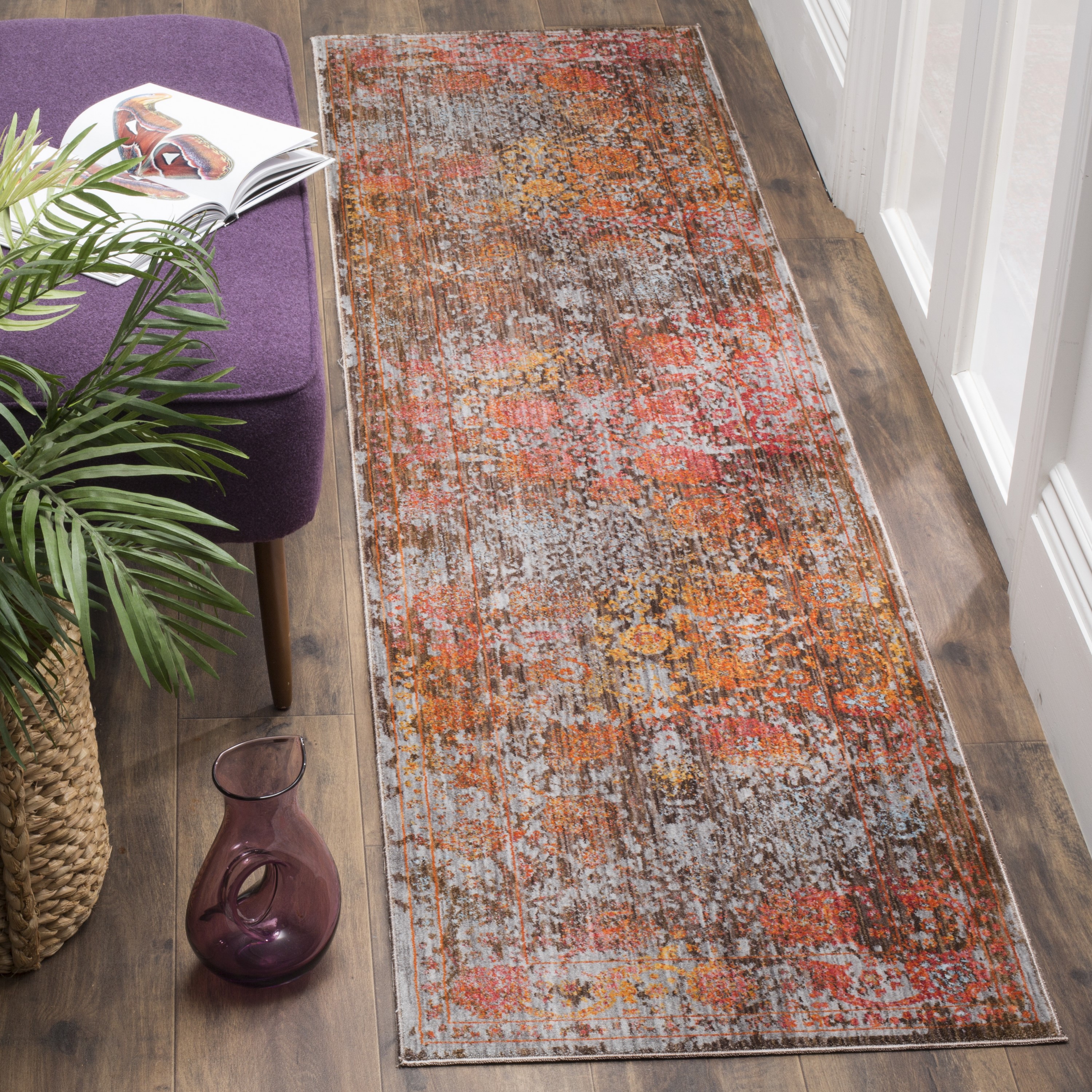 Safavieh VTP409D-212 Vintage Persian Himenz 2 x 12 (ft) Loomed Polyester Brown/Multi Rectangular Indoor Distressed/Overdyed Vintage Runner rug