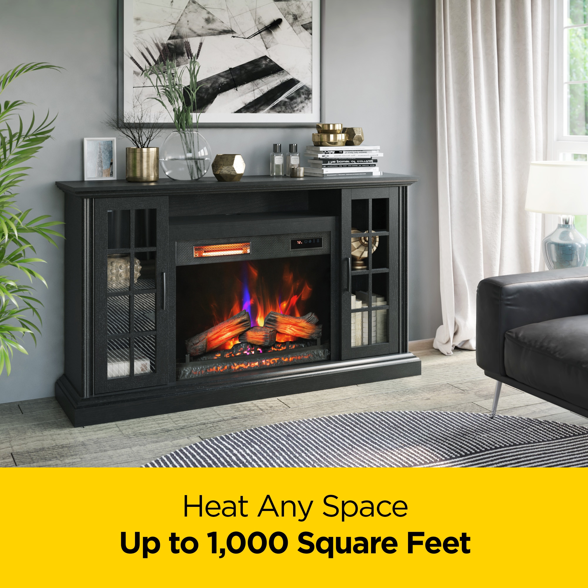 Duraflame Traditional Black Embossed Ash 62-in W TV stand