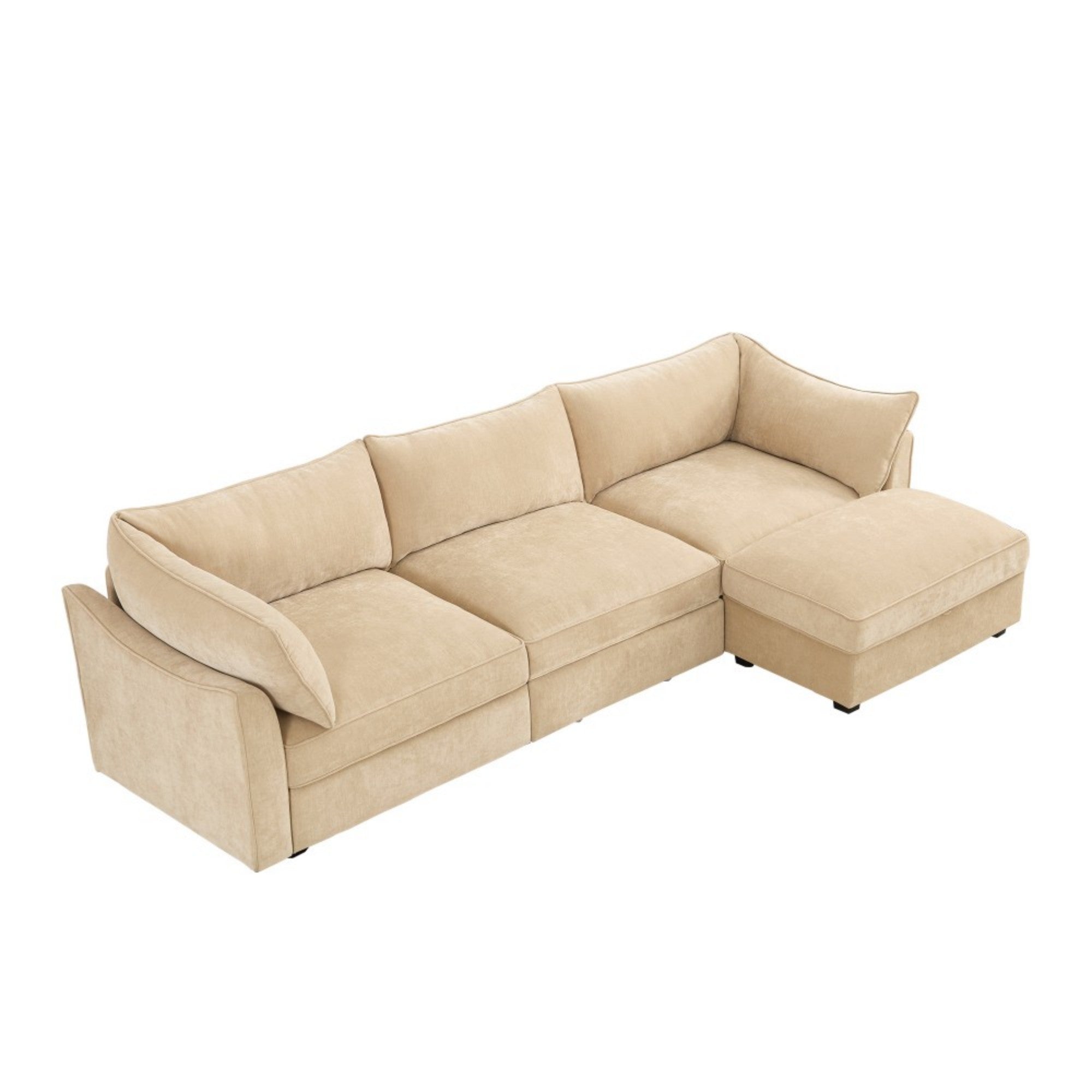 Boyel Living Wheat Chenille L Shaped 3 Seater Modular Sofa with Movable Footstool Crescent Shaped Armrests and Wraparound Back and Arm Cushions