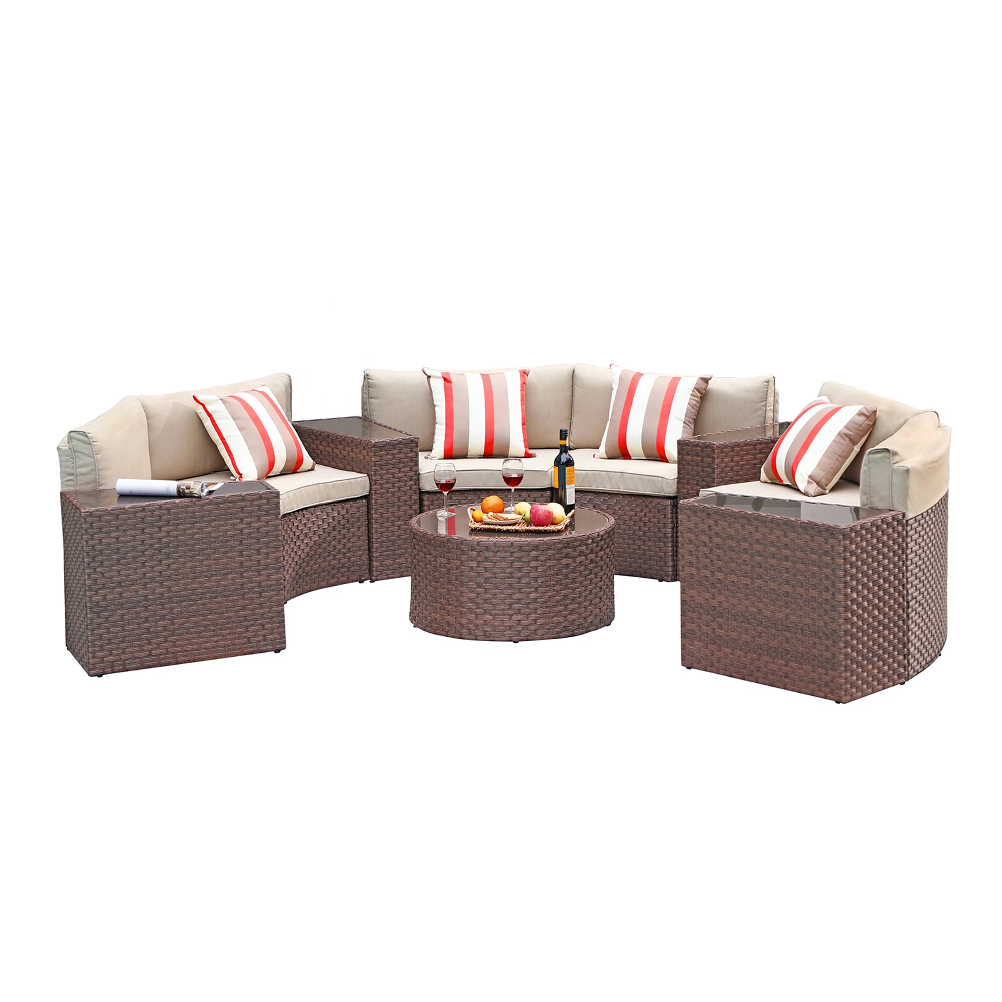 Orange-Casual 11 -Piece Woven Patio Conversation Set with Beige Cushions Included