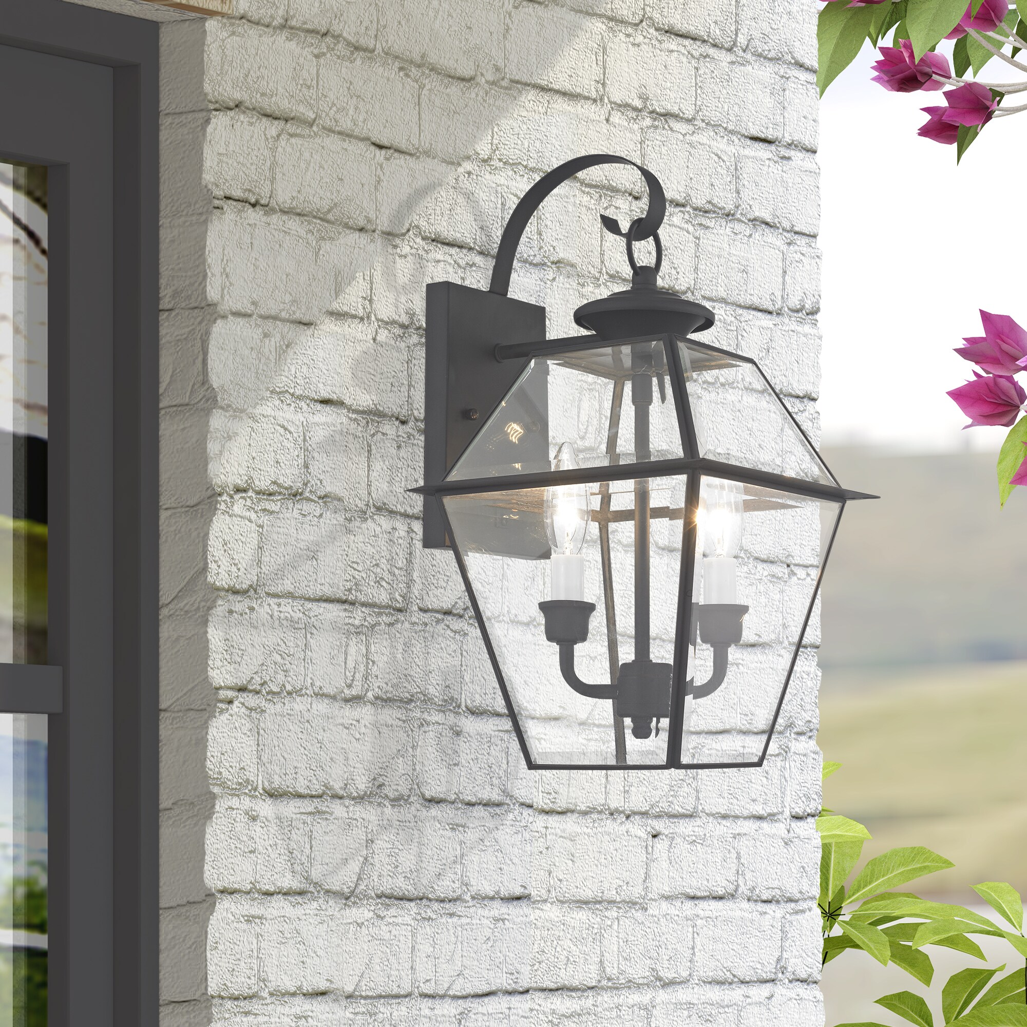 Charleston Elegance Black Brass Outdoor Lantern with Clear Beveled Glass