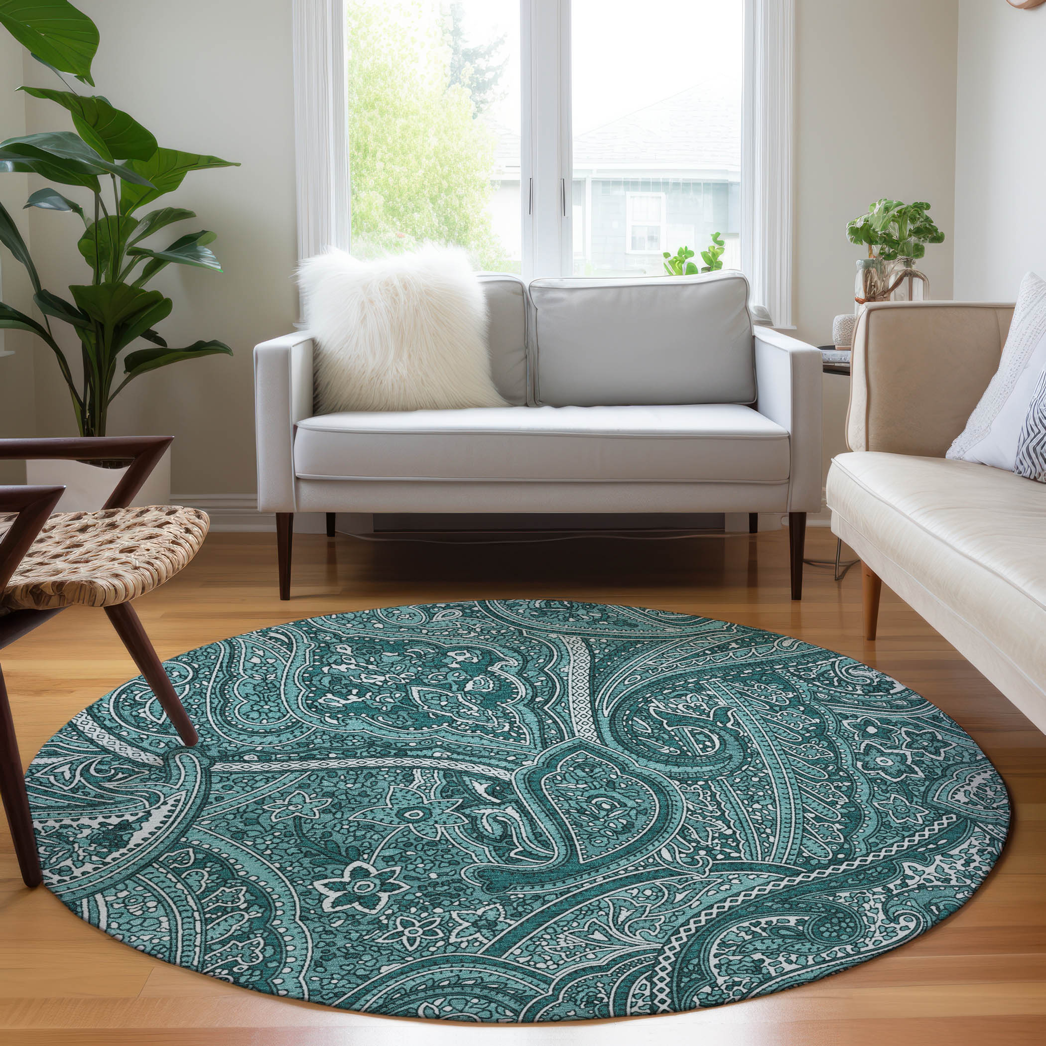 Addison Rugs ACN623TE8RO Chantille ACN623TE 8 x 8 (ft) Polyester Teal Round Indoor/Outdoor Geometric Machine washable Area rug