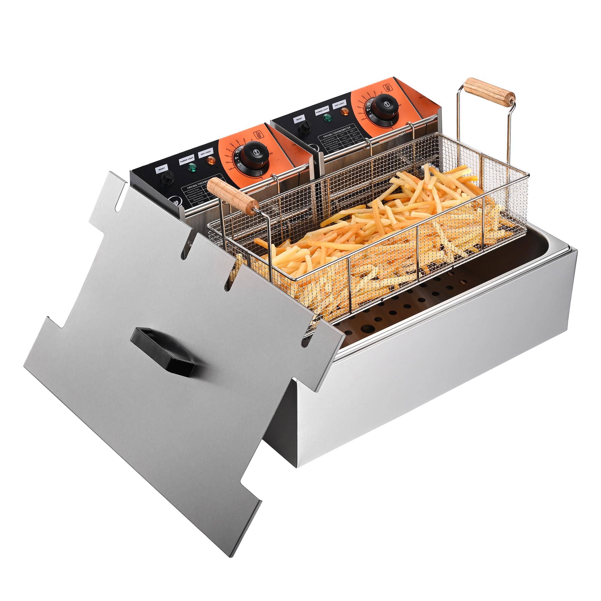 Yescom 26FRY005-20LS-LO WeChef 5000W 20L Electric Countertop Stainless Steel Deep Fryer Single Tank Basket Commercial