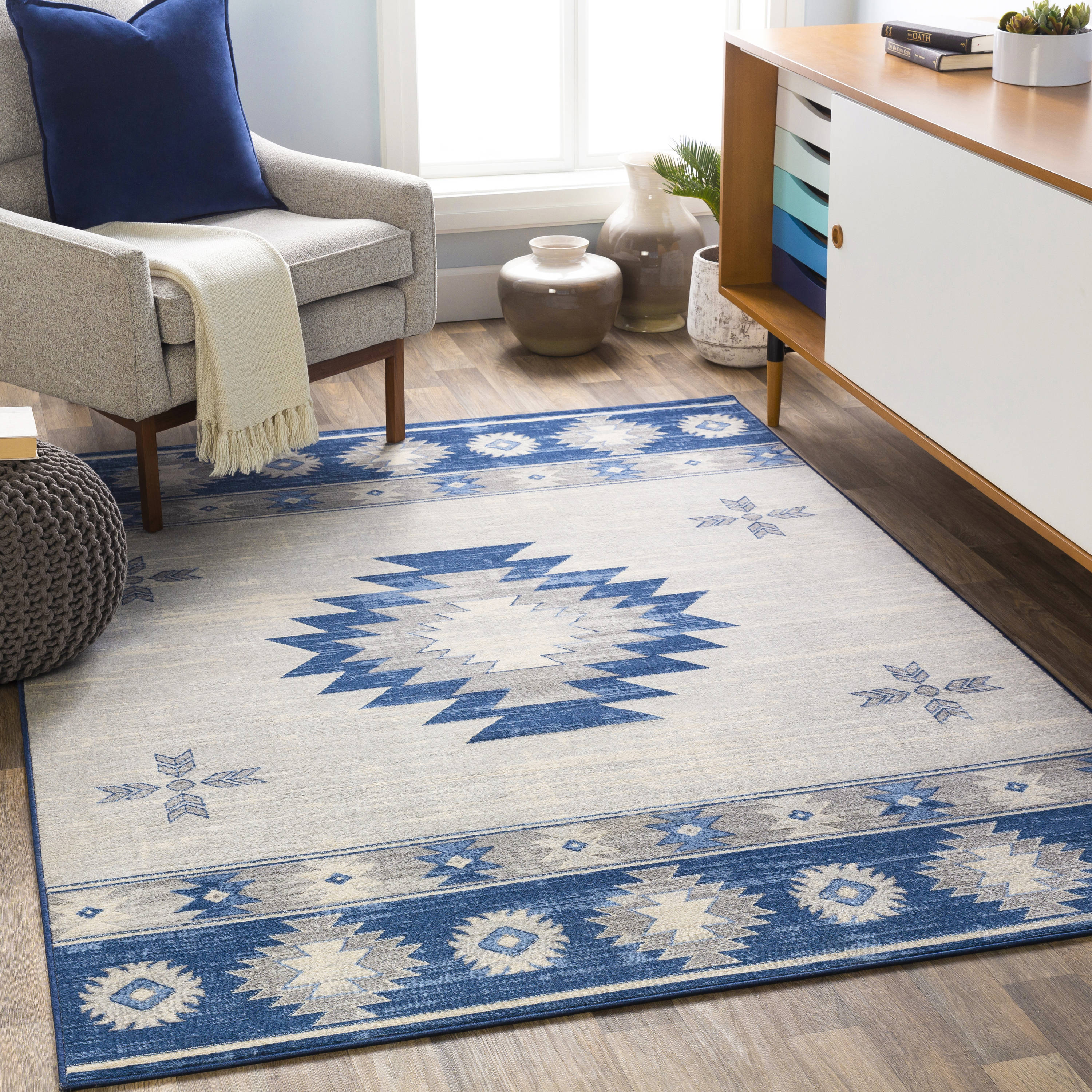 Surya MOC2321-5373 Monaco 5 X 8 (ft) Navy Indoor Geometric Area Rug