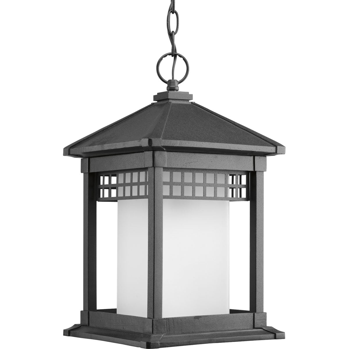 Progress Lighting P6500-31 Merit Black Transitional Etched Glass Lantern Outdoor Hanging Pendant Light