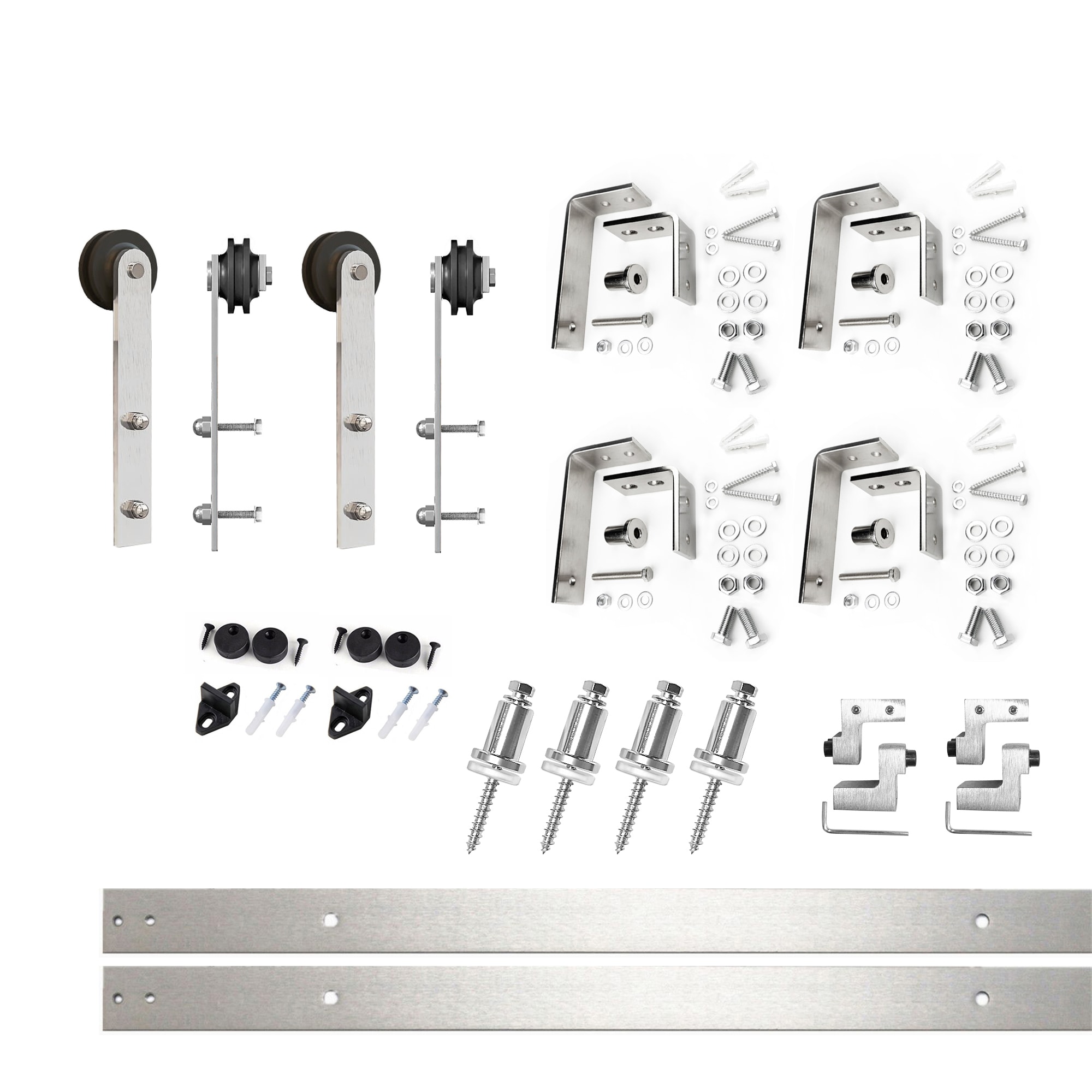 HOMACER ZT4DNZ060C 60-in Brushed Brushed Nickel Indoor I-strap Double bypass Barn door hardware kit