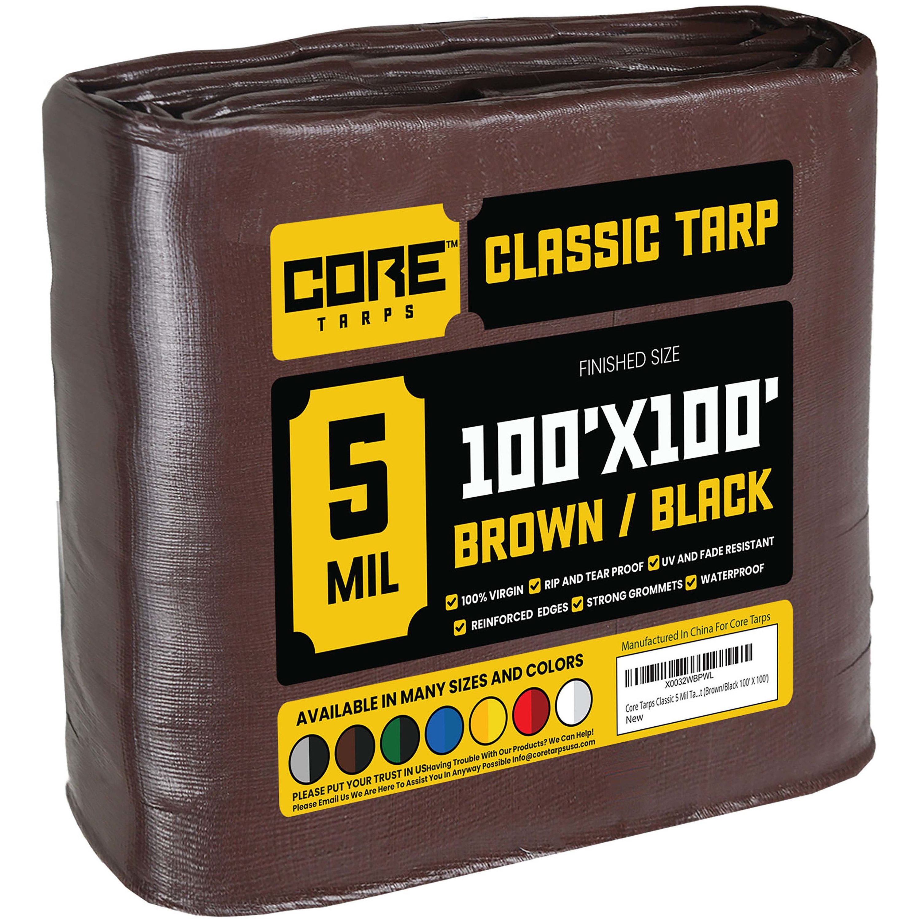 Core Tarps CT-502-100X100 100-ft x 100-ft Brown Waterproof Commercial Polyethylene 5-Mils Tarp