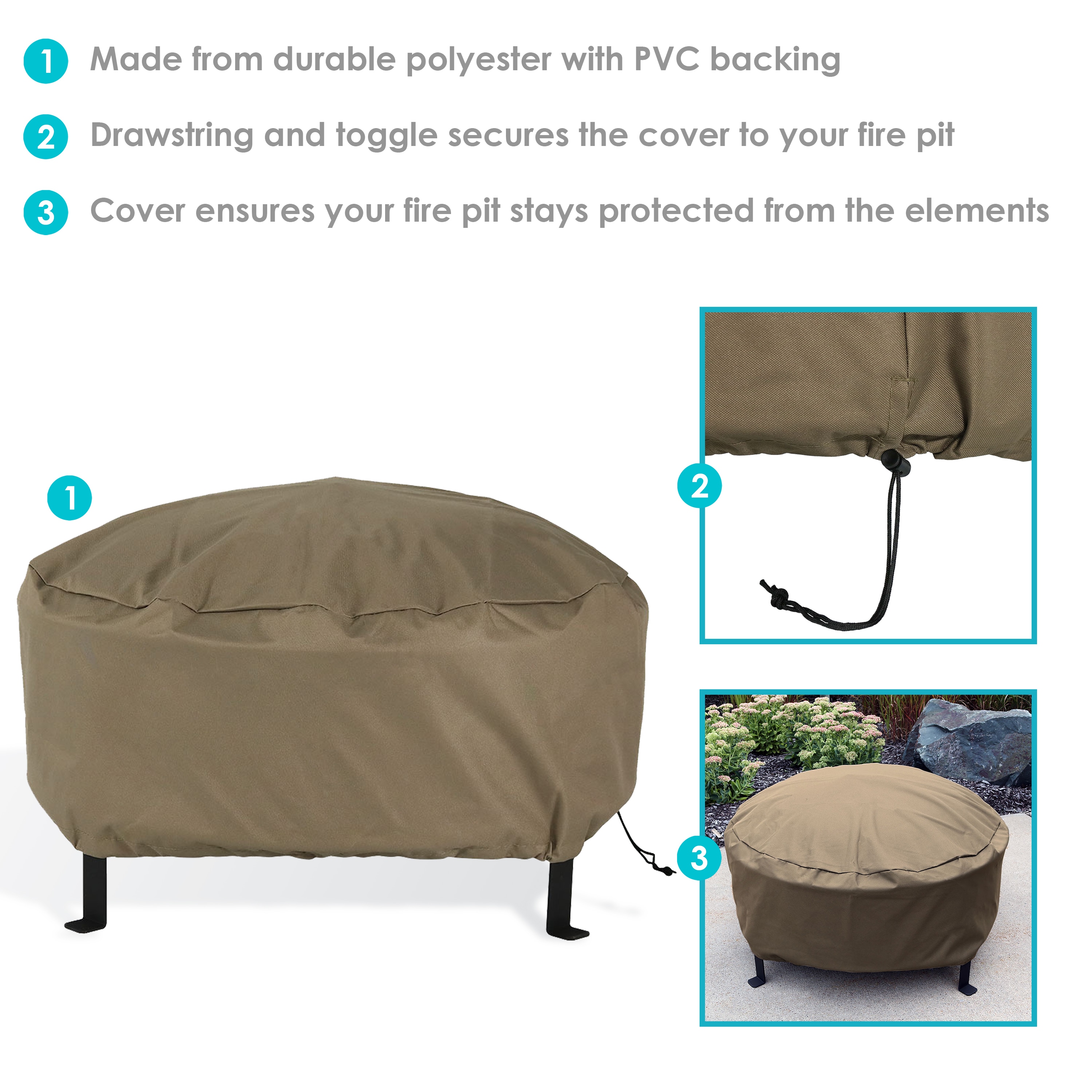 Sunnydaze Decor FI-8024HDKHAKI Fire-Pit-Covers - View #3