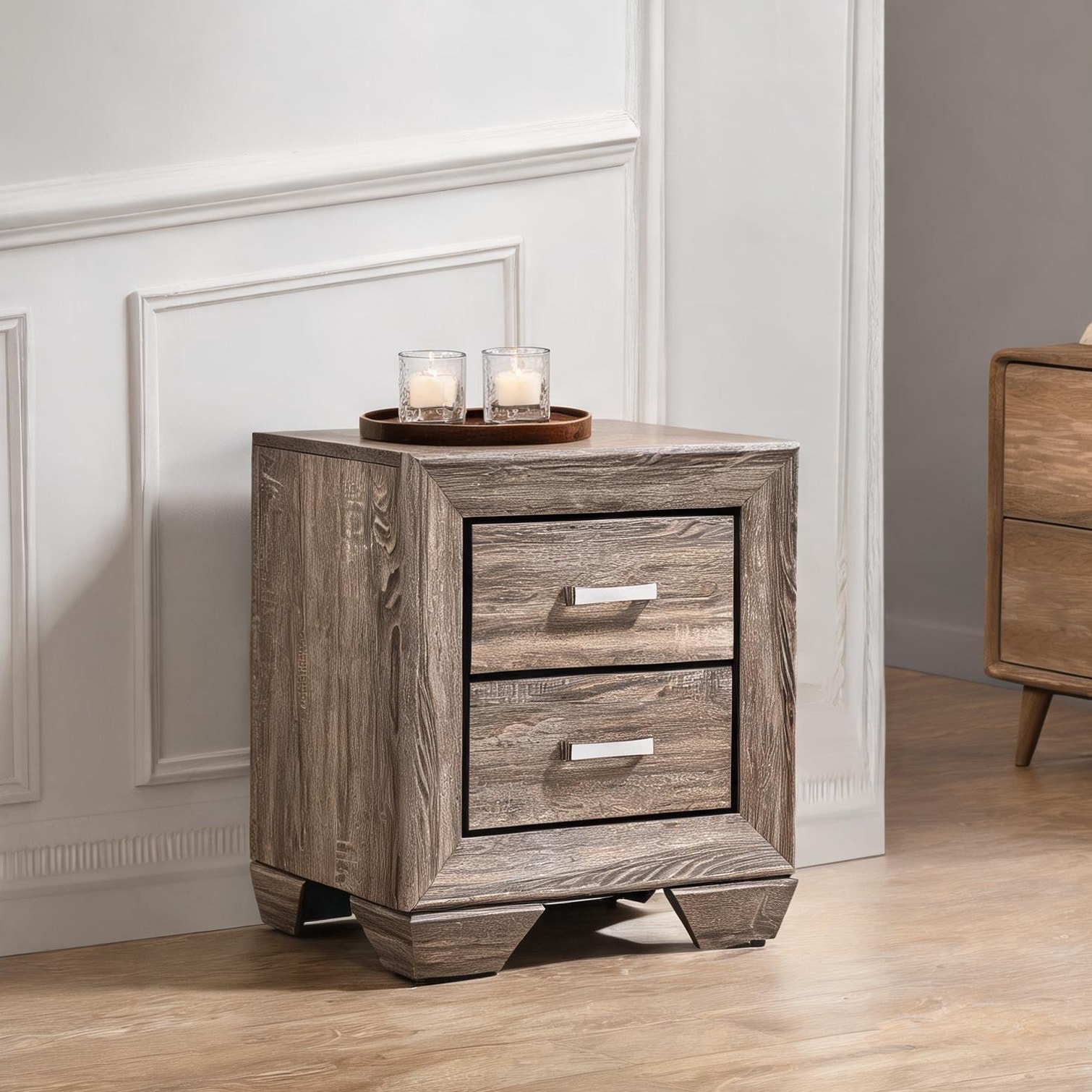 chillscreamni Soft Beige Finish Nightstand with Drawers Taupe MDF and ...