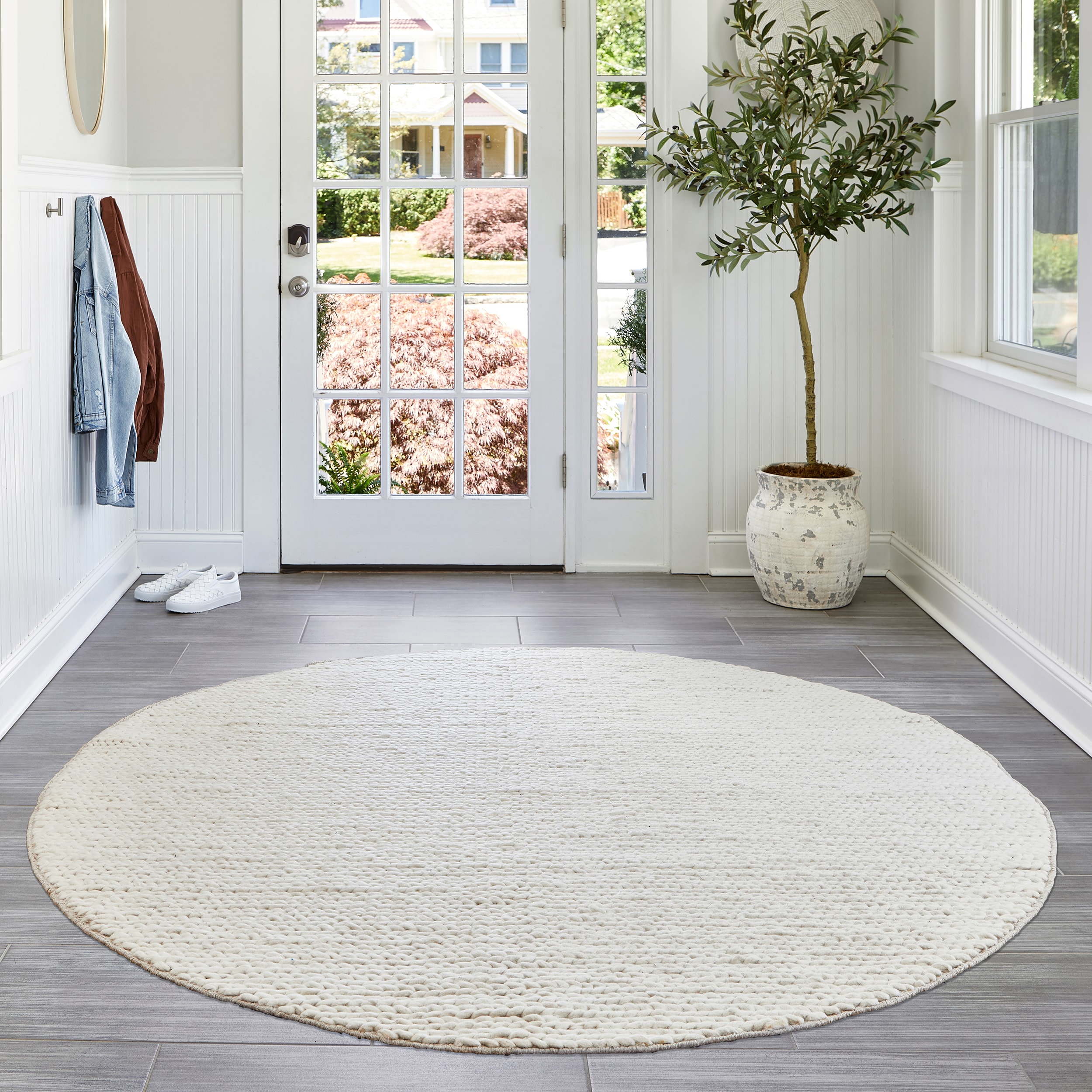 The Indoor Store Hand Braided Wool Area Rug, Ivory / off White