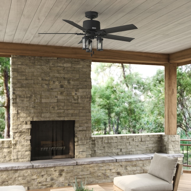 Hunter Lawndale 52 In Matte Black Indoor Outdoor Ceiling Fan With Light 5 Blade The Fans Department At Lowes Com