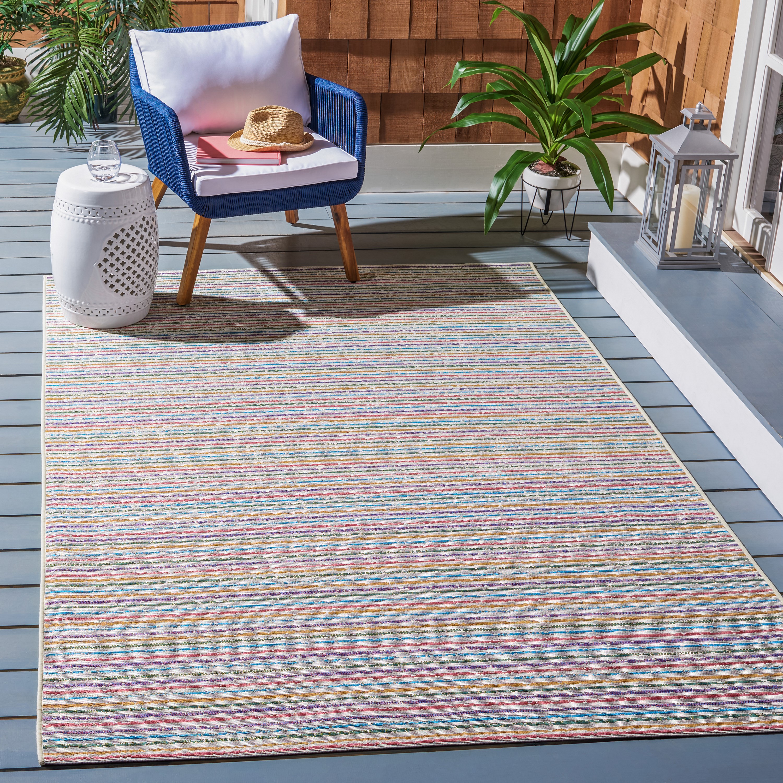 Safavieh SMR421A-5 Summer 5 x 8 (ft) Loomed Polypropylene Ivory/Blue Rectangular Indoor/Outdoor Stripe Area rug