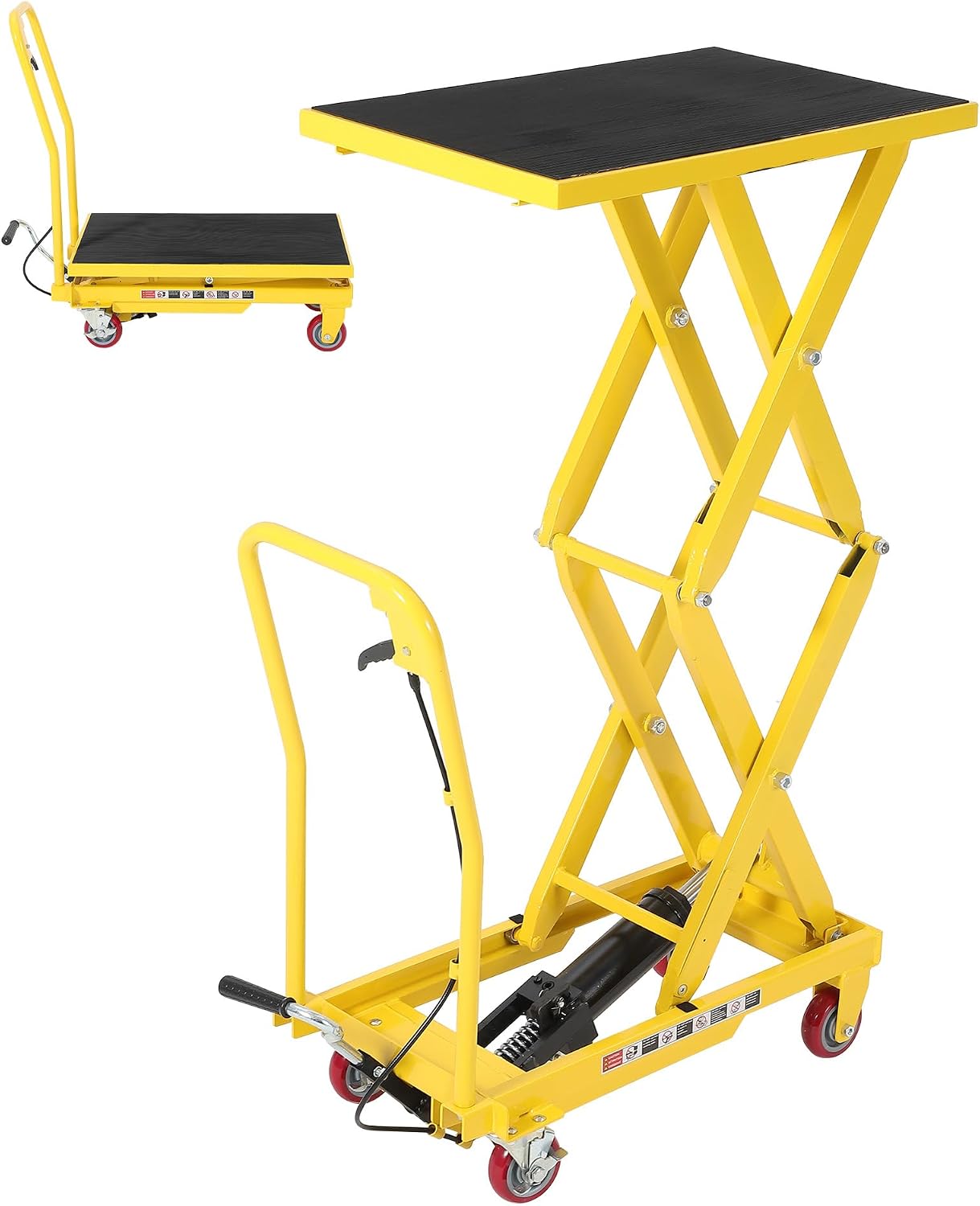 GAOMON Q235 Double Scissor Hydraulic Lift Table Cart 330Lbs Load Capacity- Yellow Frame with Yellow Handle and Black Non-Slip Mat