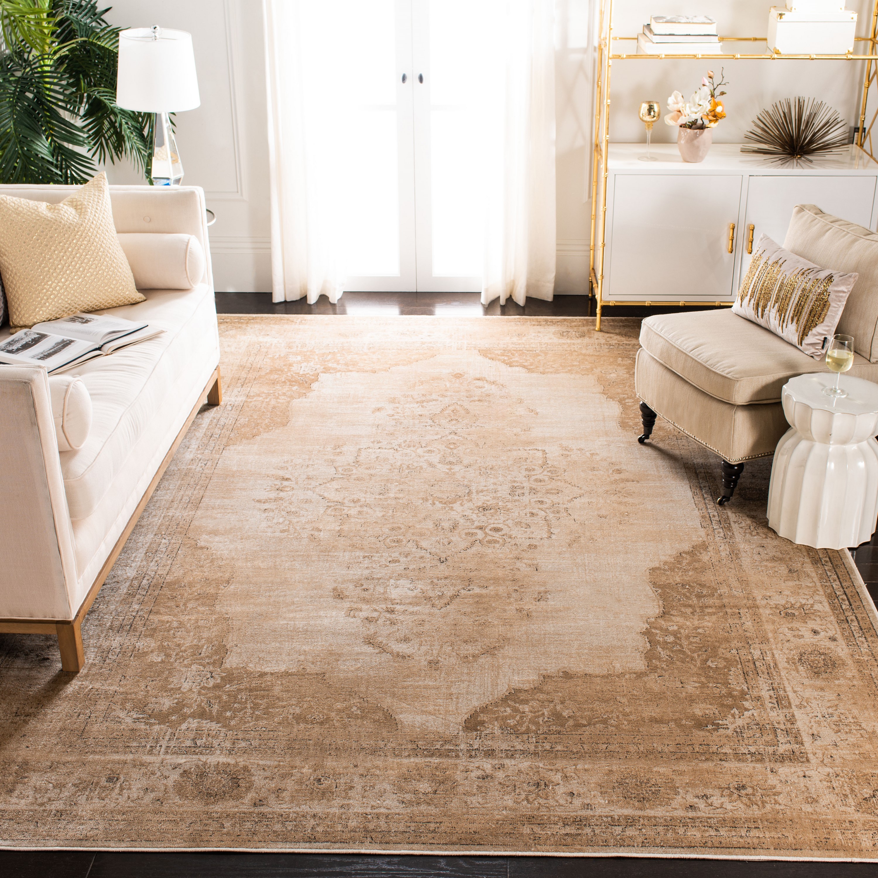 Safavieh VTG122-3440-9 Vintage Kaira 9 x 12 (ft) Loomed Synthetic Creme Rectangular Indoor Distressed/Overdyed Oriental Area rug