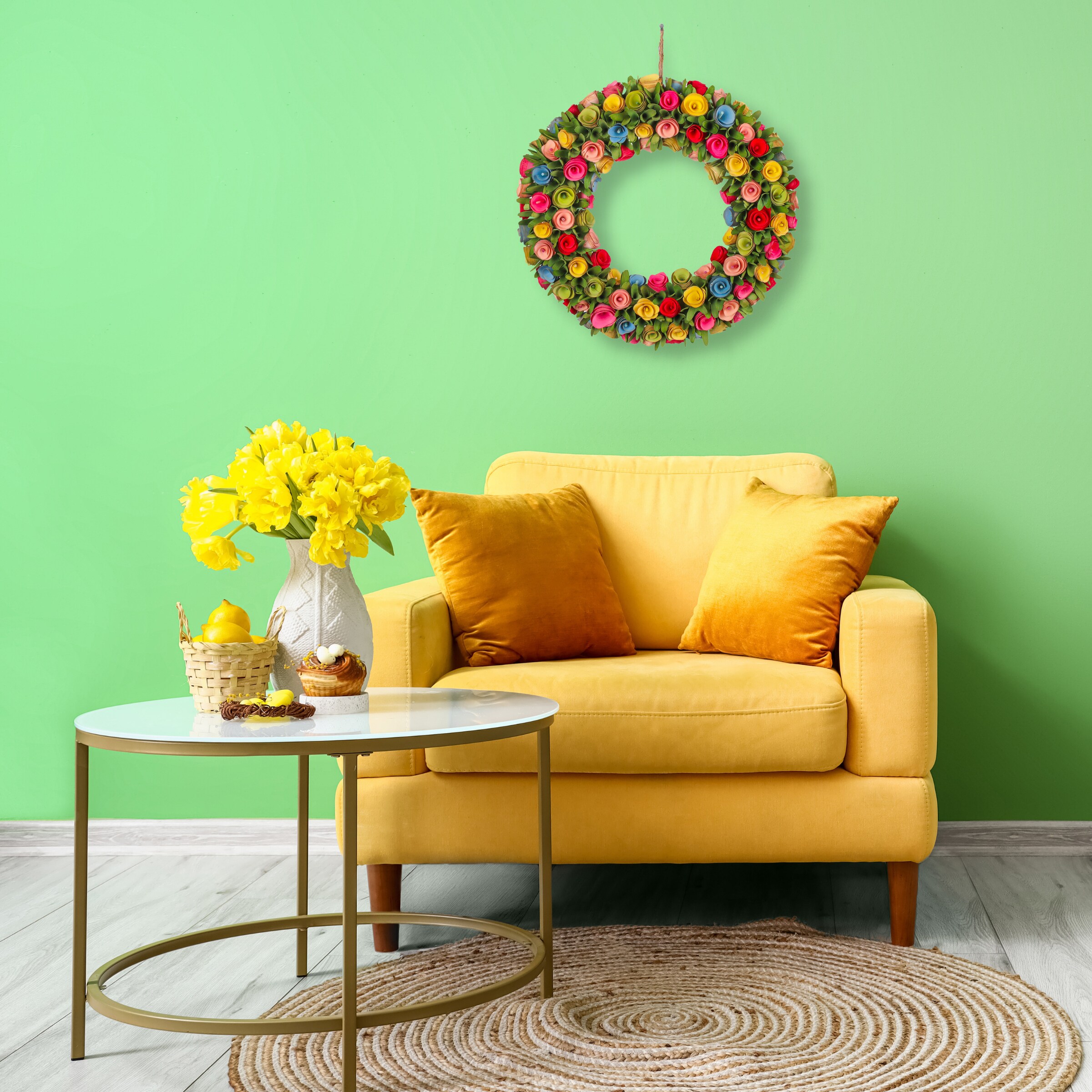 National Tree Company Hello Spring 18-in Green Boxwood Foam Wreath for  Indoor or Outdoor Hanging Decoration in the Seasonal Decorations department  at