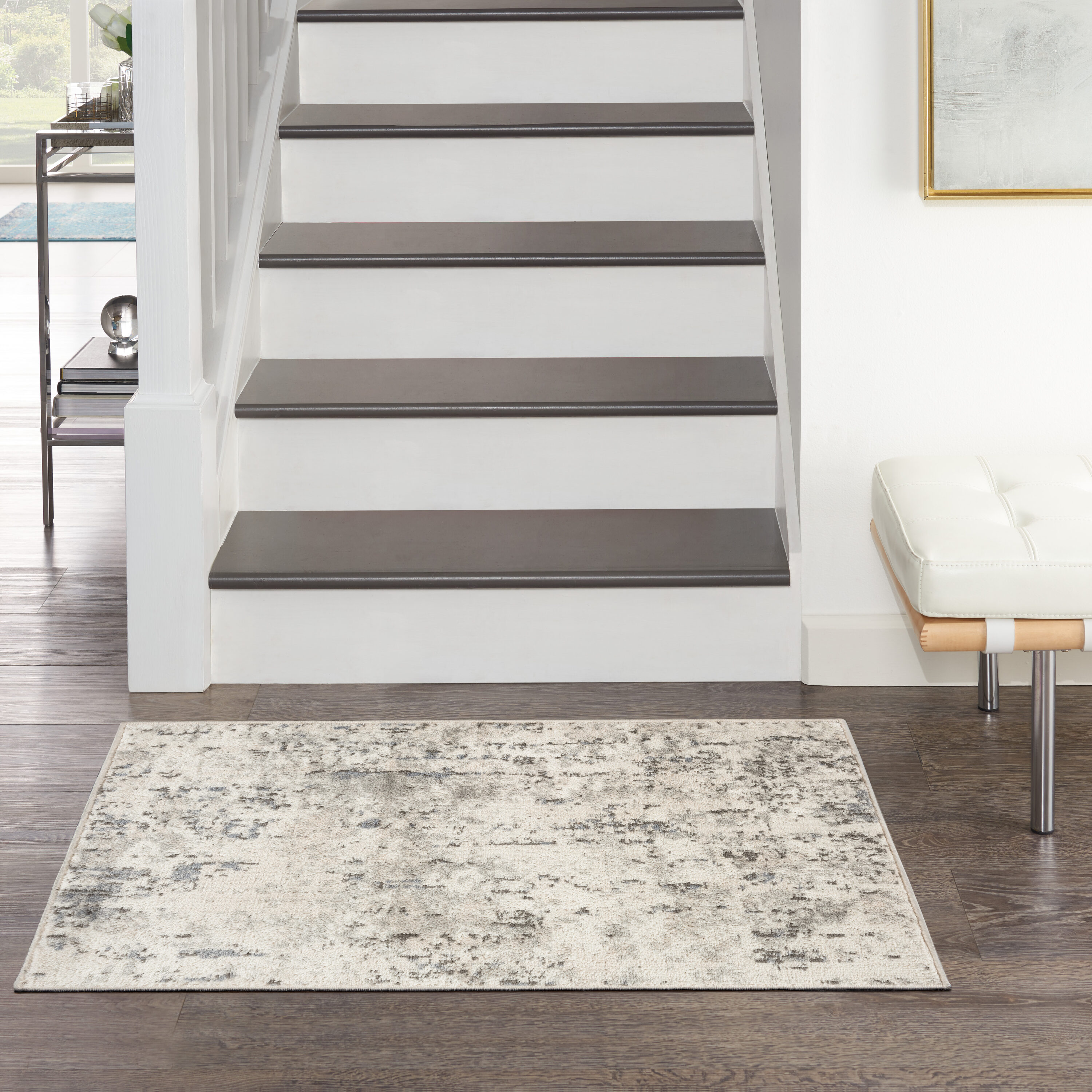 Nourison Home 841491142080 2 x 3 (ft) Loomed Ivory Blue Grey Rectangular Indoor Distressed/Overdyed Area rug