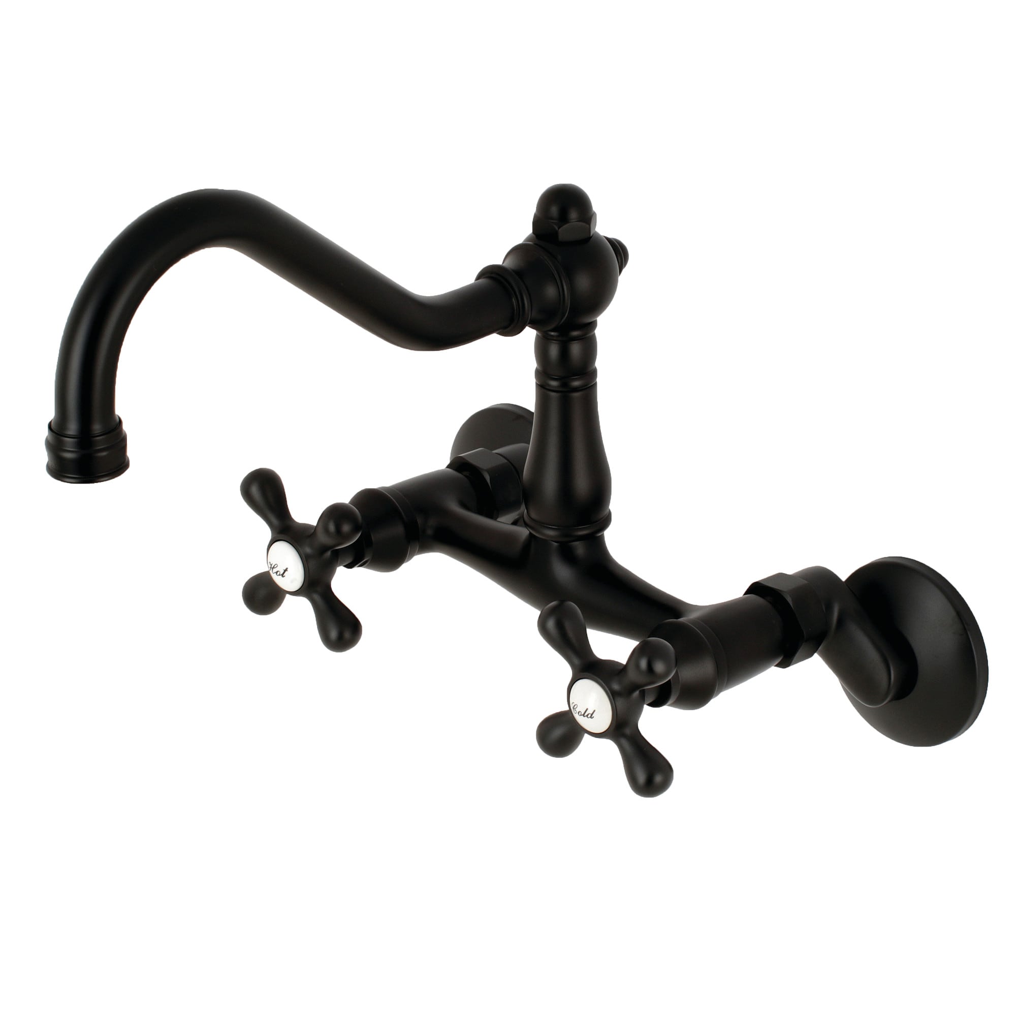 Kingston Brass WLKS3220AX Vintage Matte Black Double Handle Wall-mount Kitchen Faucet