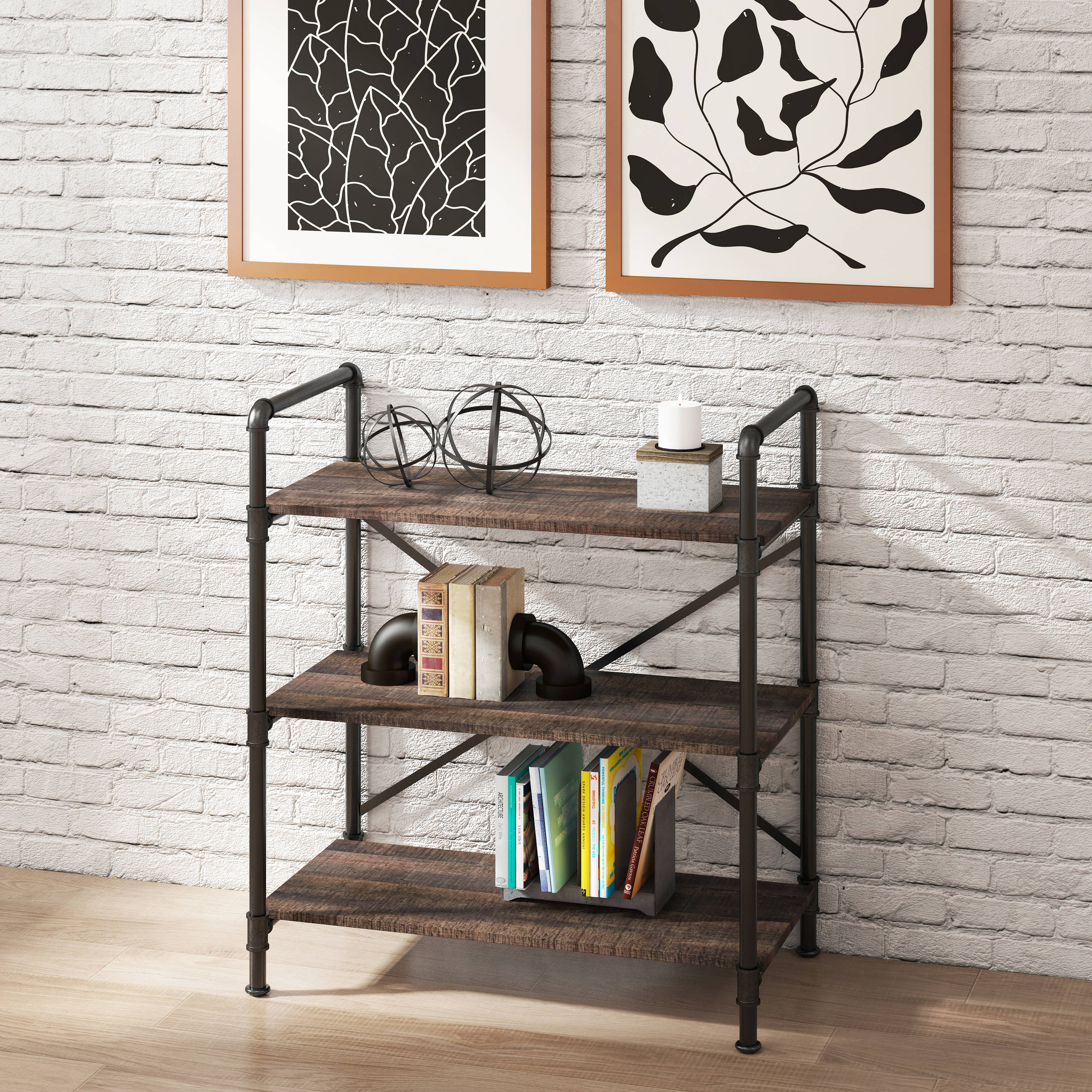 allen + roth Brown Metal 3-Shelf Bookcase (28-in W x 35.5-in H x 17.5-in D)
