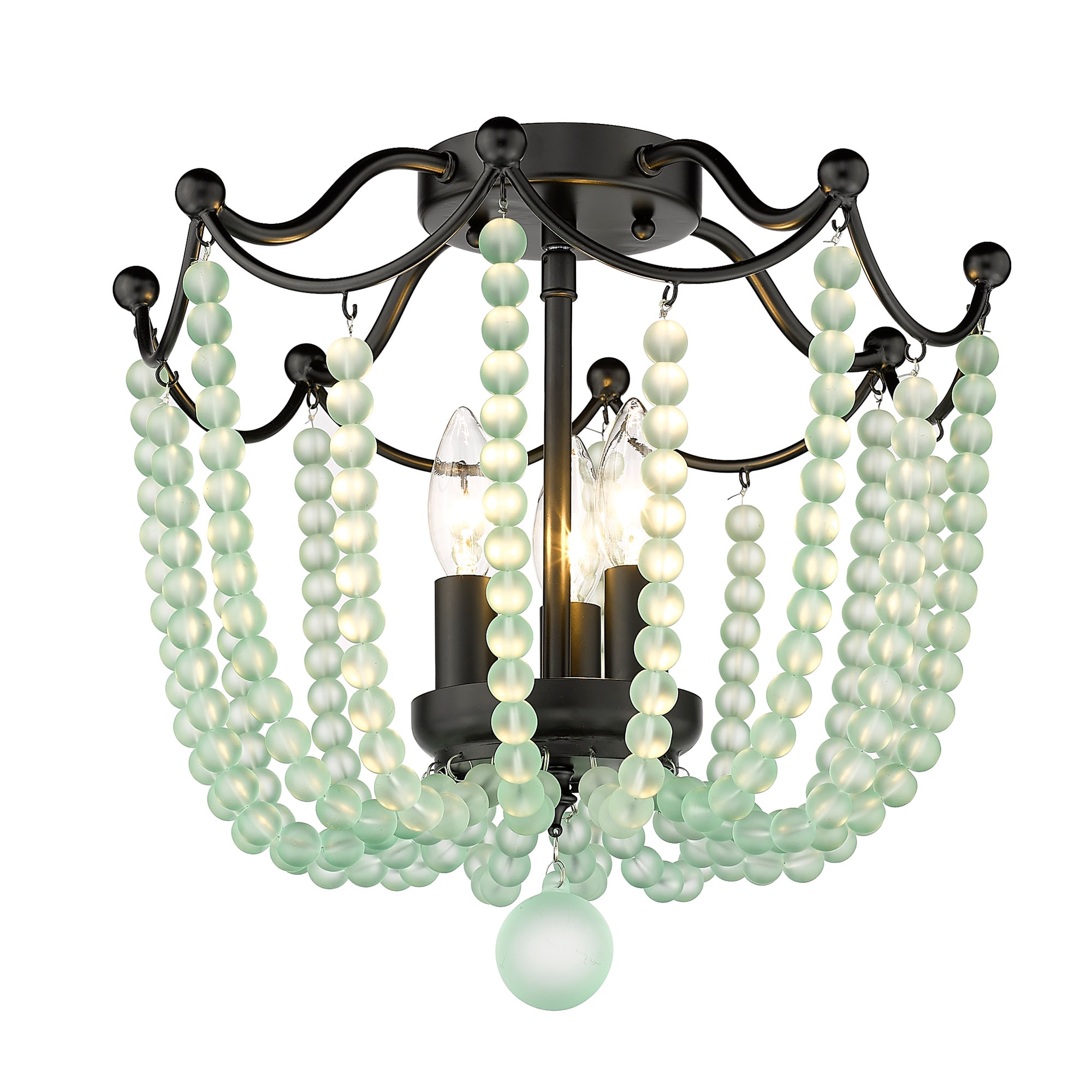 Golden Lighting 1888-SF BLK-SCB Tiara 3-Light 15-in Matte Black  Semi-Flush mount light