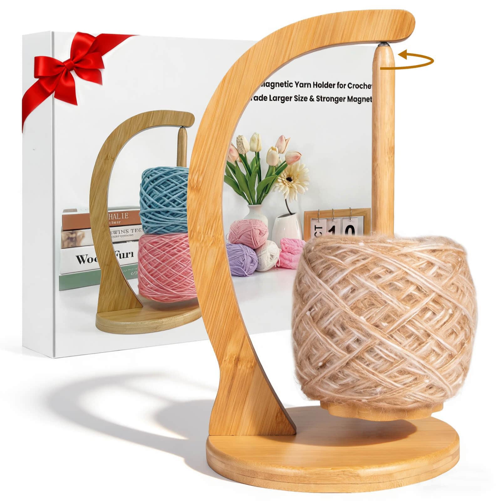 Anqtovp LAN0304A23 1 Piece Upgraded Magnetic Rotating Yarn Holder Large Size Holds Most Yarn Shapes Up to 1.1 lbs Easy Install Smooth Surface Ideal for Knitting Crochet Gift