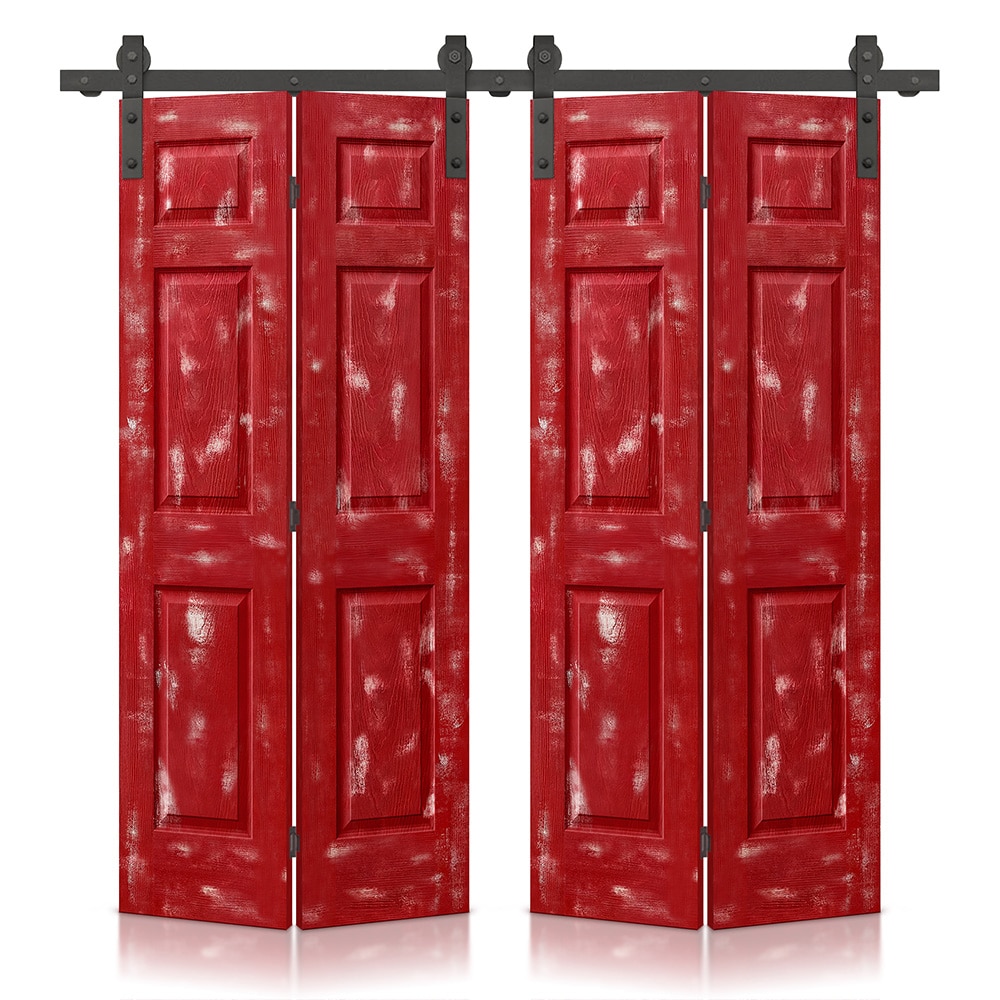 Calhome 48 In X 80 In Vintage Red Mdf Double Barn Door Hardware Included In The Barn Doors 5959