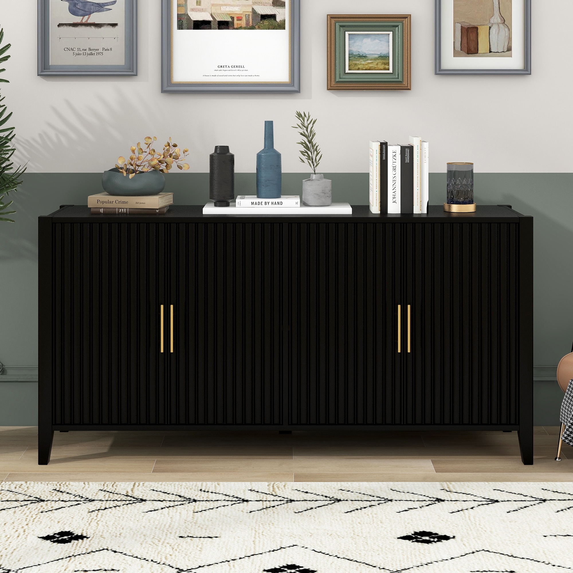 JIMSMAISON JMUSCB32B 63.1-in W 4-Door Black Accent Cabinet