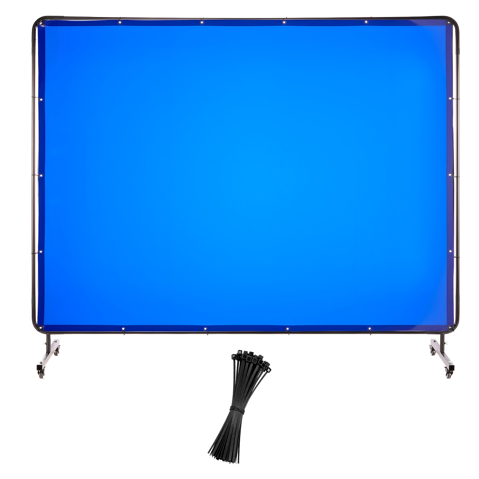 Mecale 6 x 8 ft Flame-Resistant Vinyl Welding Screen with Metal Frame and 4 Swivel Wheels Blue