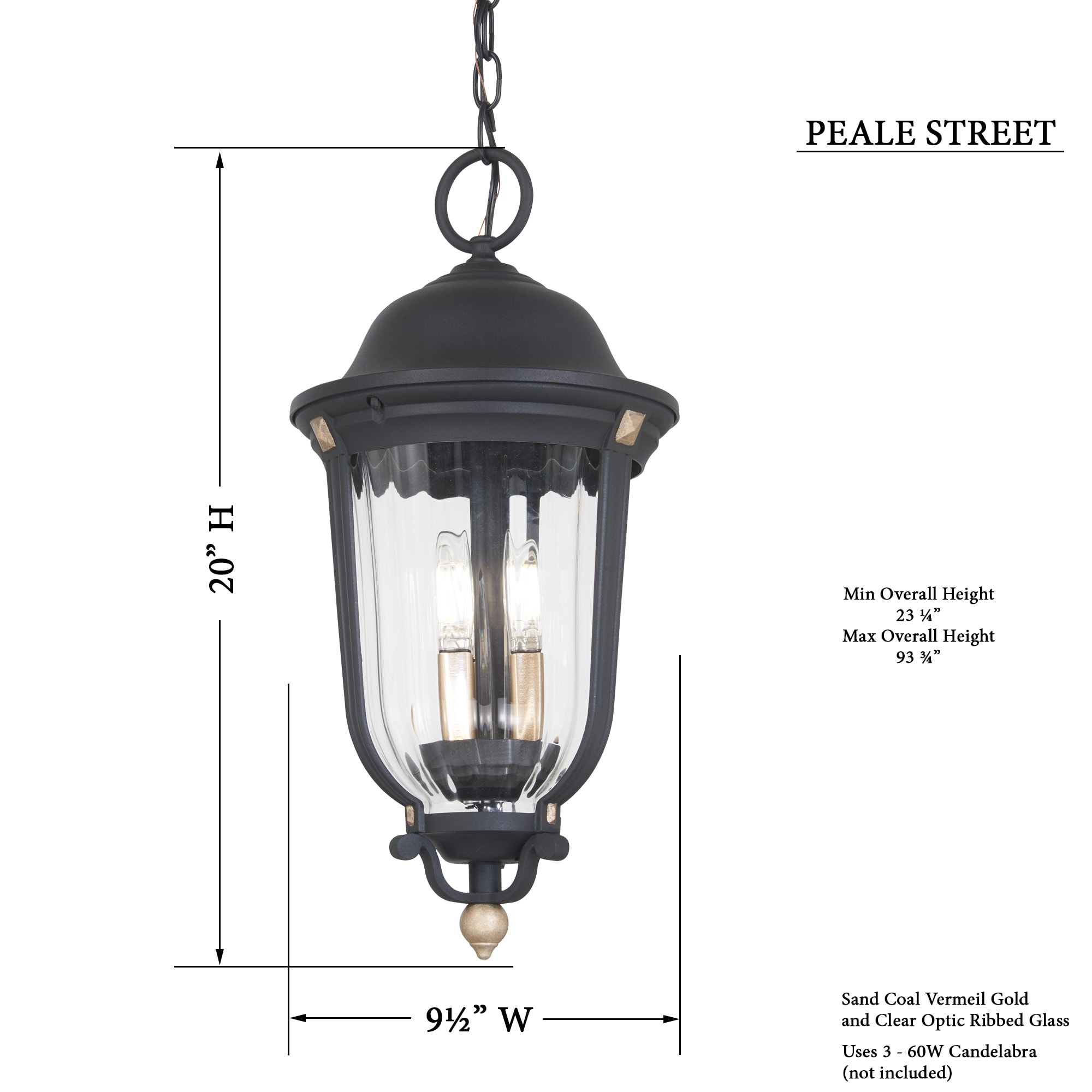 Peale Street 20" Sand Coal and Gold Outdoor Hanging Light