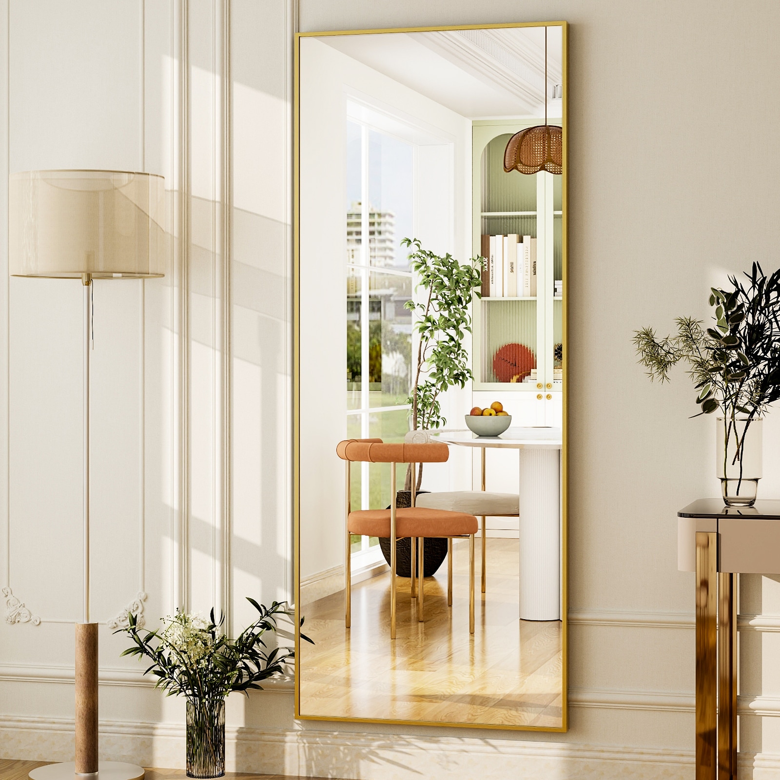 BEAUTYPEAK LS-ZJ1858-G 18-Inches W x 58.0-Inches H Rectangle Gold Framed Full Length Floor Mirror
