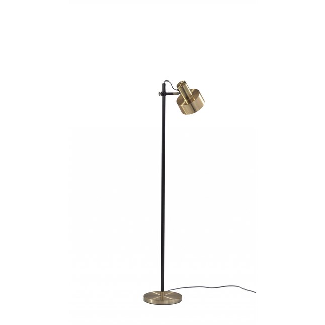 Retro Floor Lamp with Matte Black Pole and Adjustable Jumbo Antique Brass Metal Shade Retro Floor Lamp with Matte Black Pole and Adjustable Jumbo Antique Brass Metal Shade