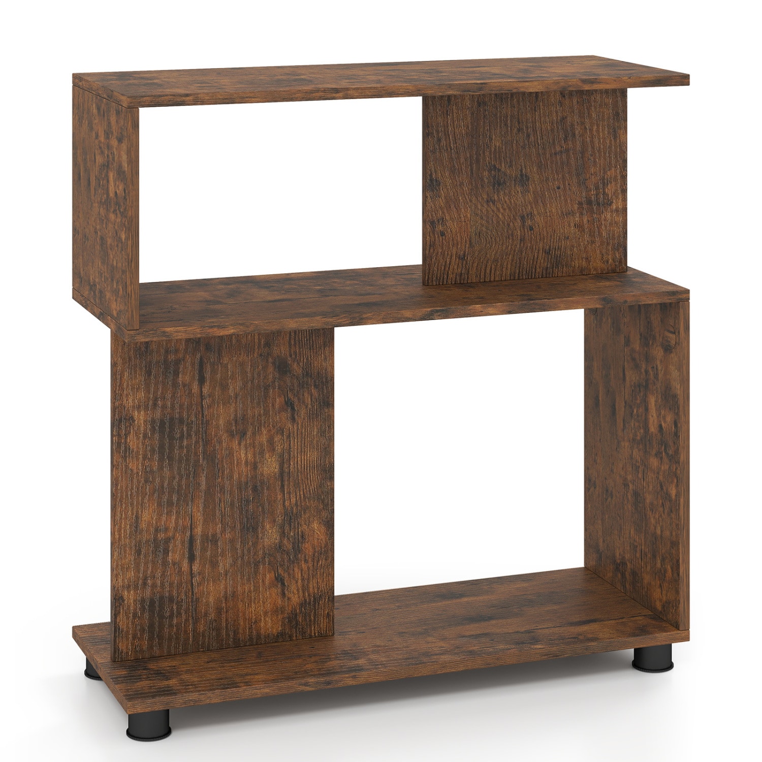 Slickblue - White/Rustic Brown 23-in W x 24-in H x 9-in D S Shaped Bookcase with Open Storage She...